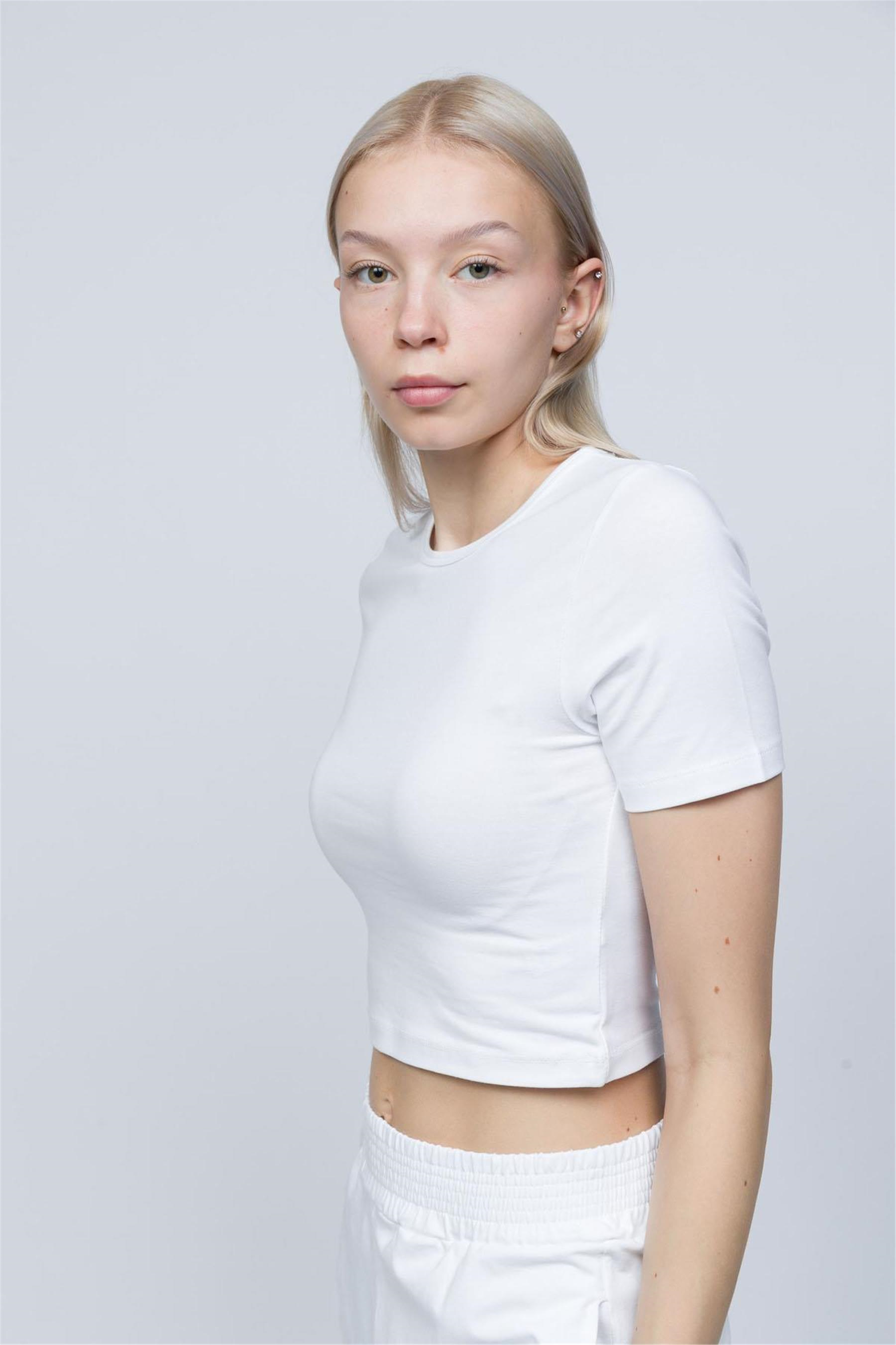 Kadın Beyaz Likra Cotton Crop