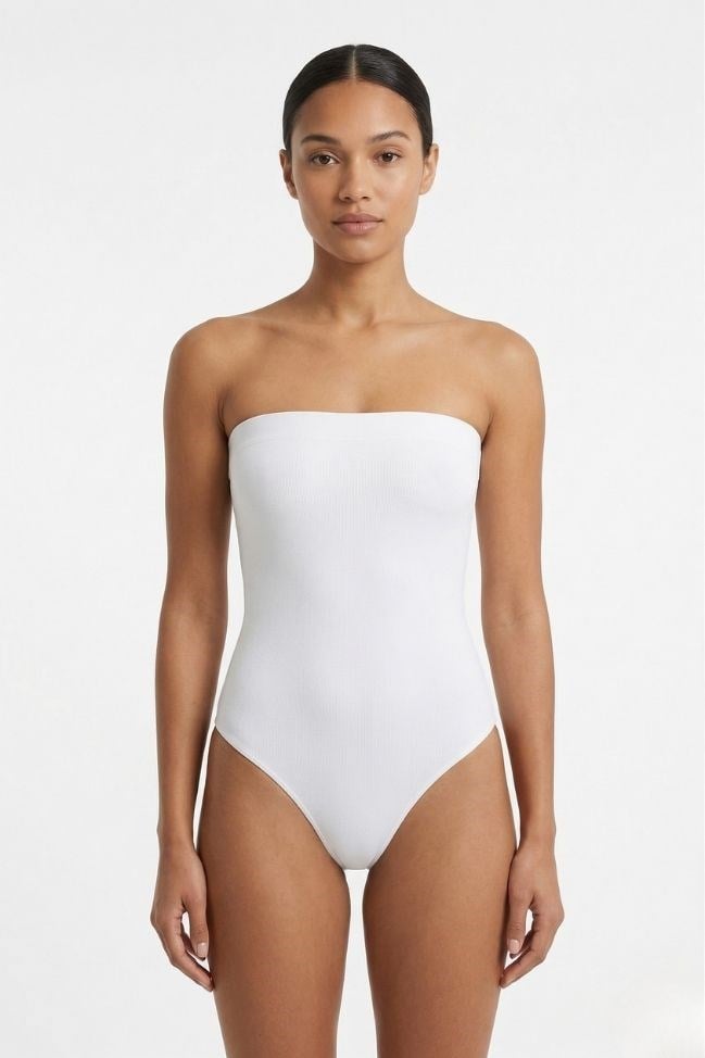 Kadın Beyaz Modal Straplez Çıtçıtlı Body