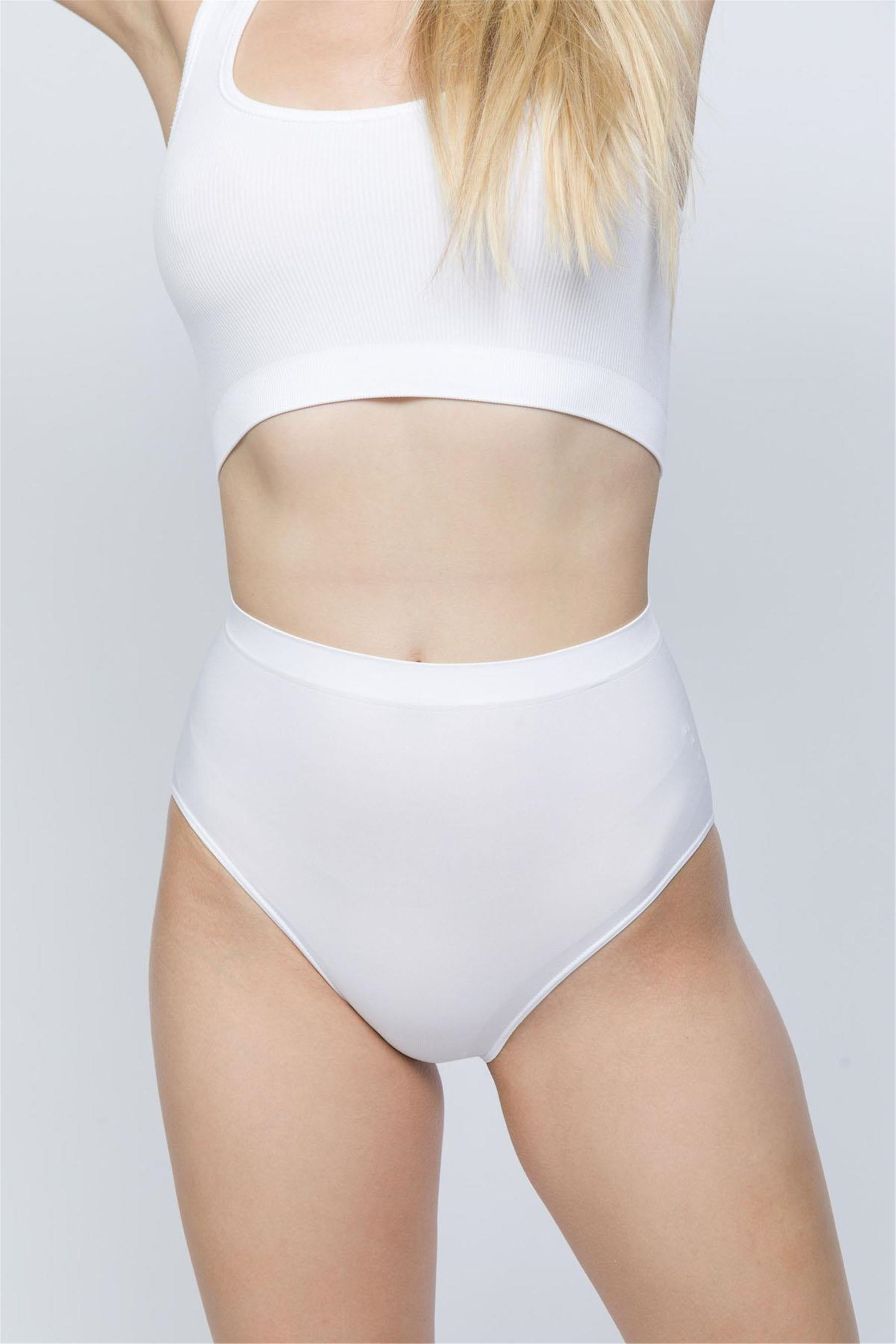 Kadın Beyaz Seamless Yüksek Bel Slip Külot