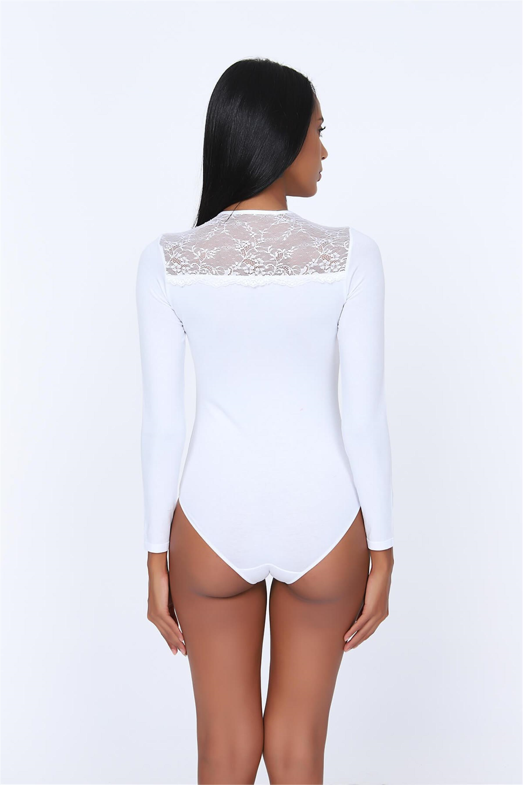 Kadın Beyaz V Yaka Çıtçıtlı Body