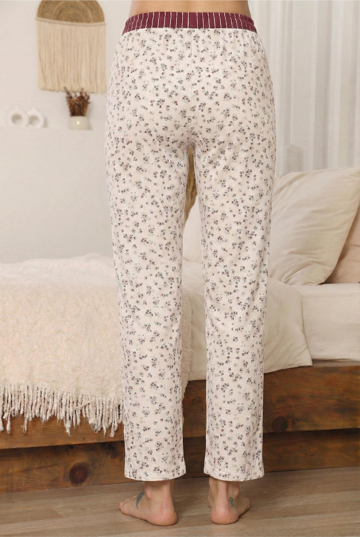 Kadın Bordo Çiçekli Pijama Altı