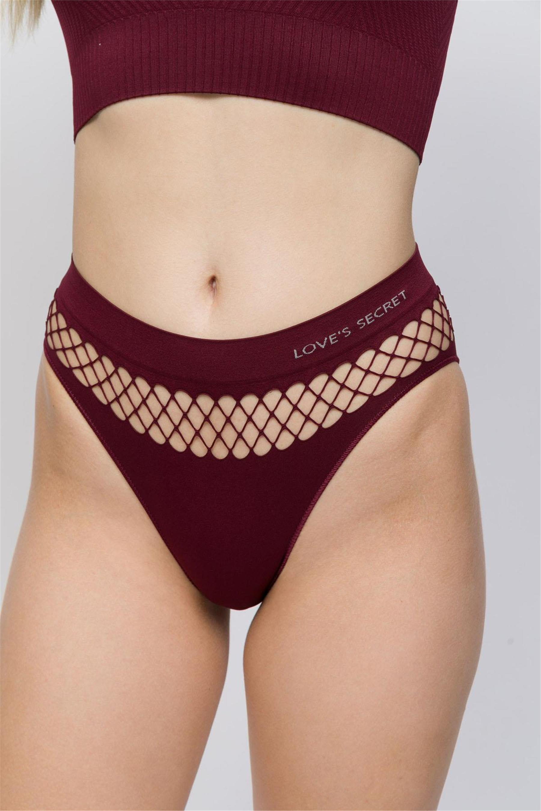 Kadın Bordo Fileli Slip Külot