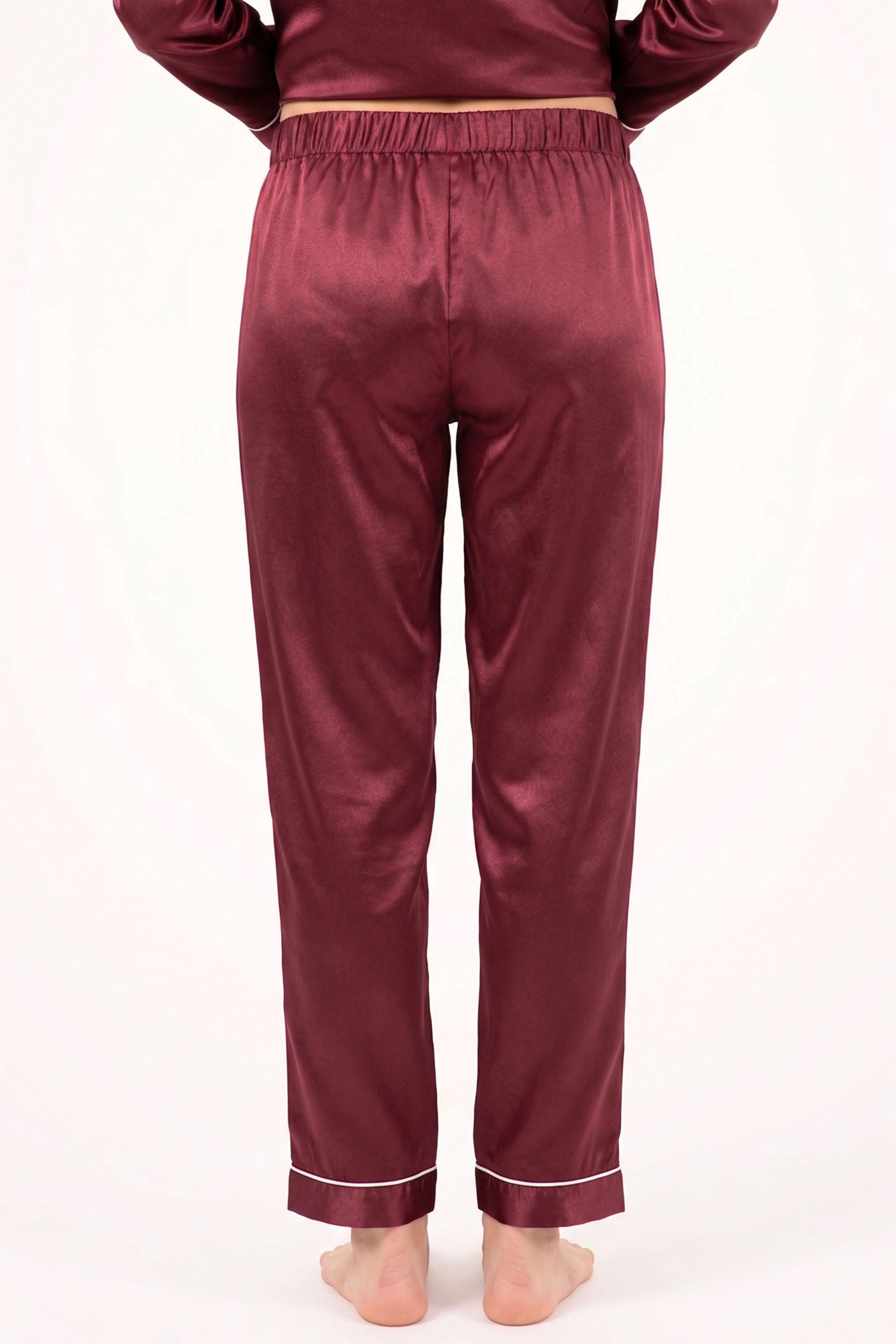 Kadın Bordo Saten Pijama Alt