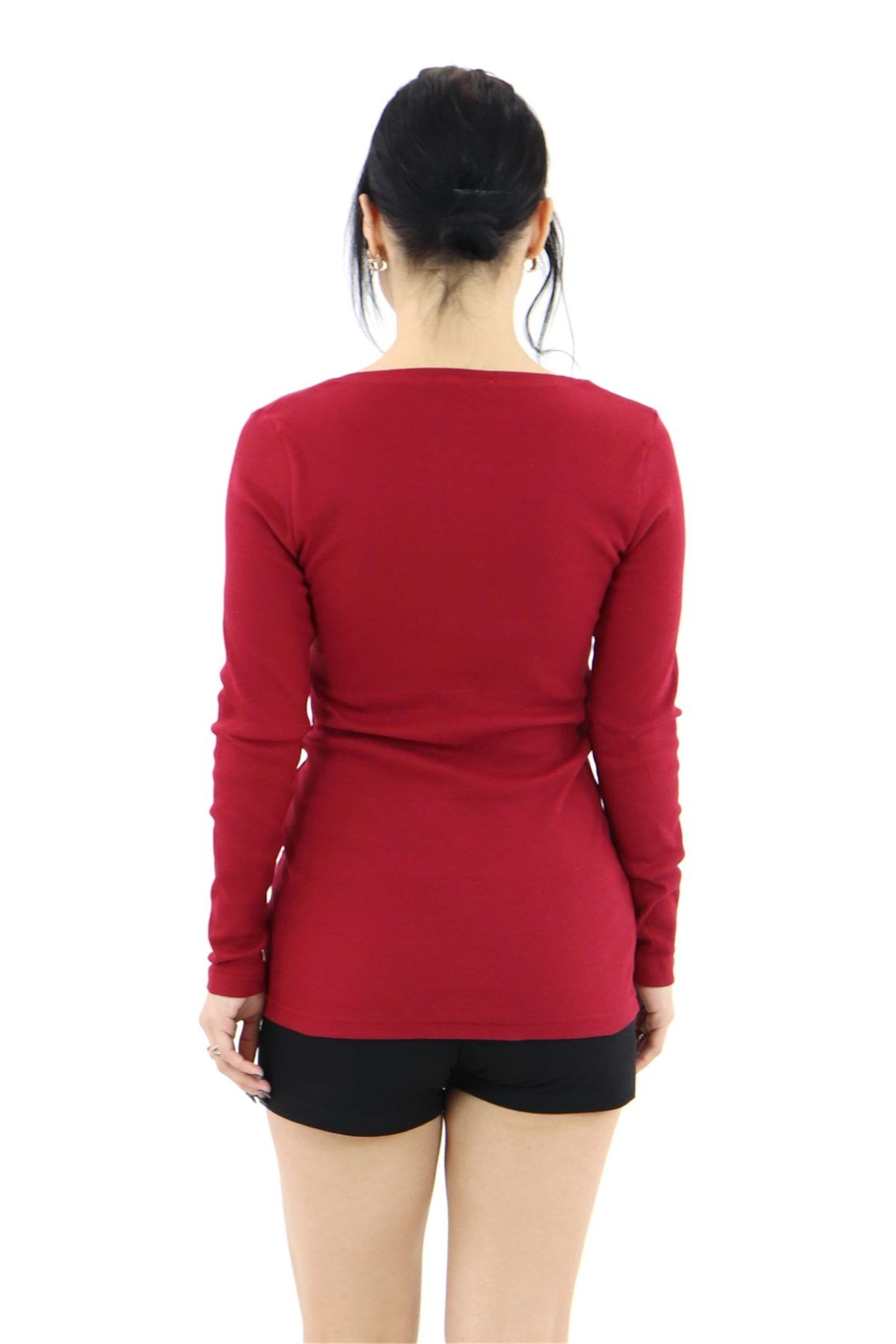 Kadın Bordo Uzun Kol Sıfır Yaka Body