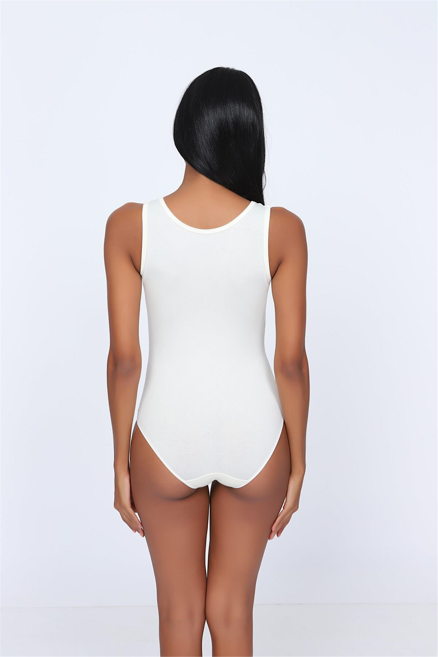 Kadın Ekru Kalın Askılı Çıtçıtlı Body