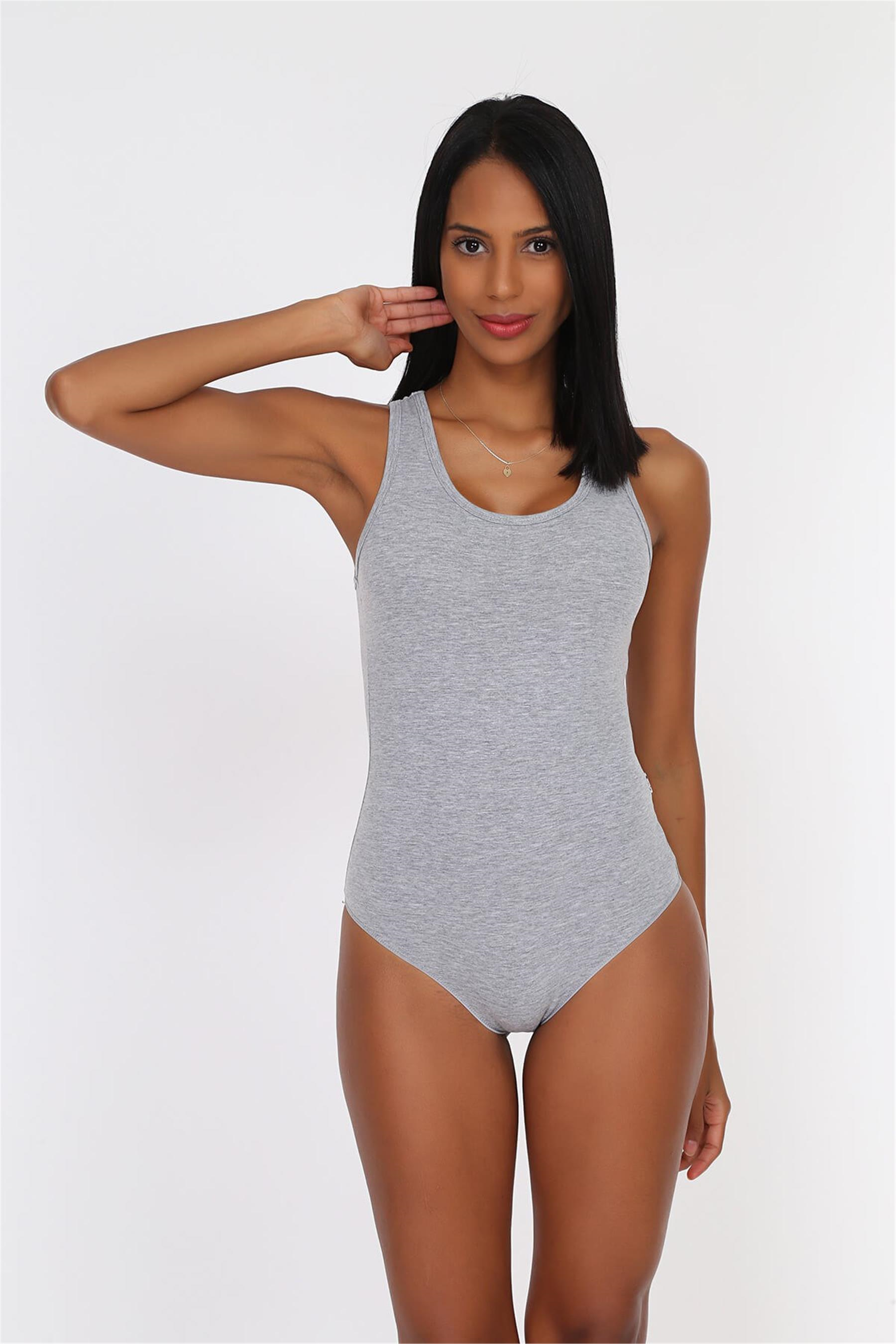 Kadın Gri Spor Çıtçıtlı Body