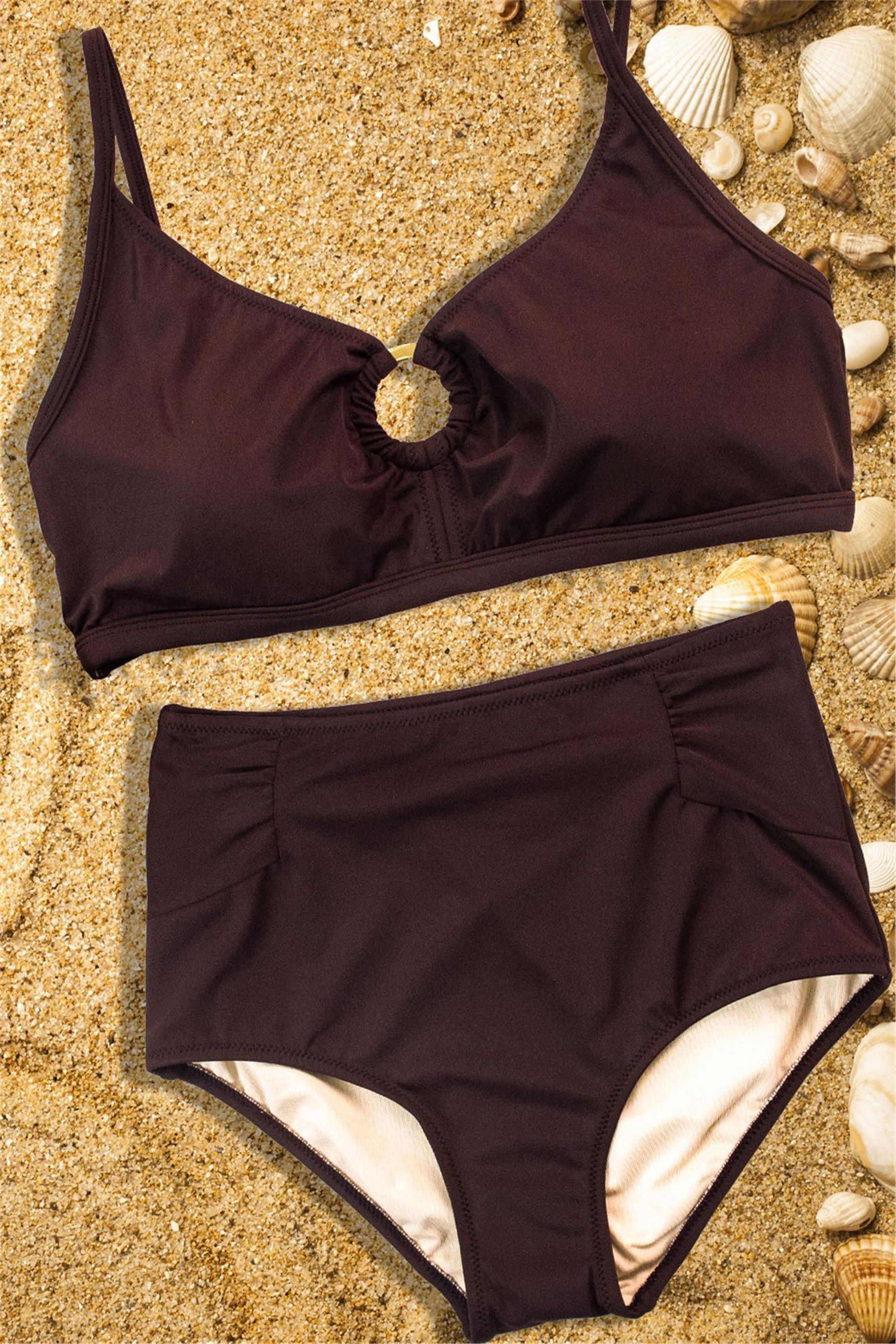 Kadın Kahve Halka Detaylı Bikini Üst
