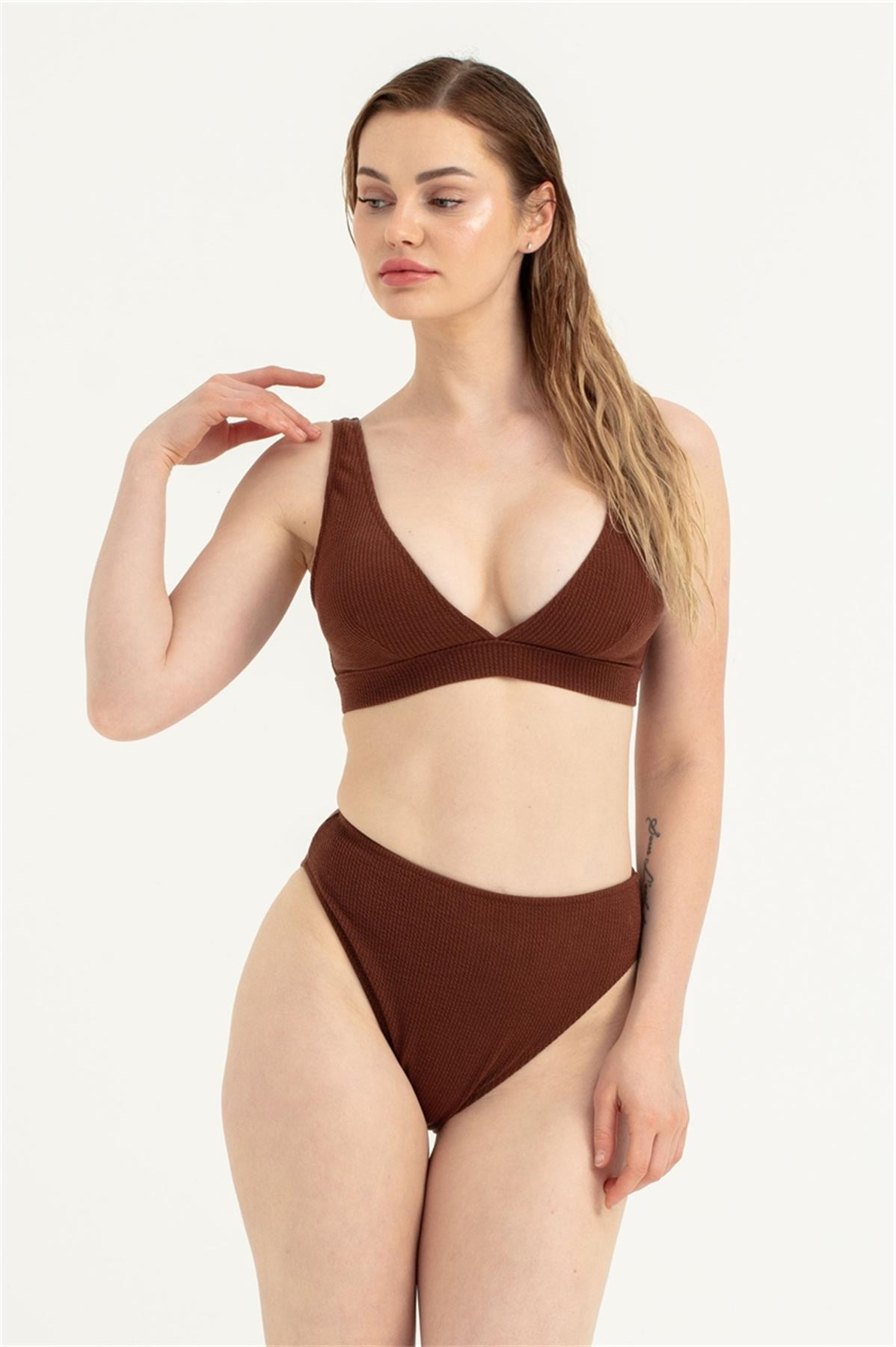 Kadın Kahverengi Kalın Askılı Bikini Takım