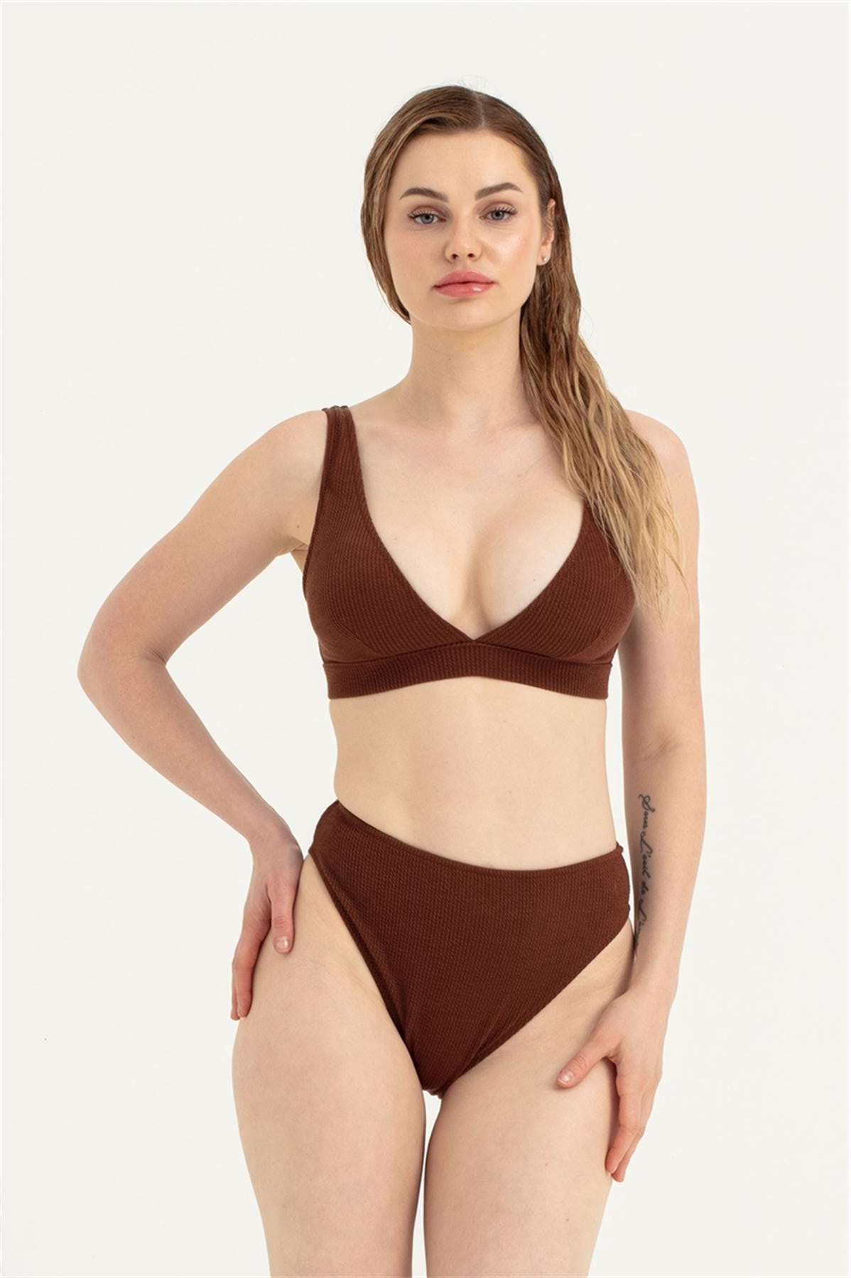 Kadın Kahverengi Kalın Askılı Bikini Takım