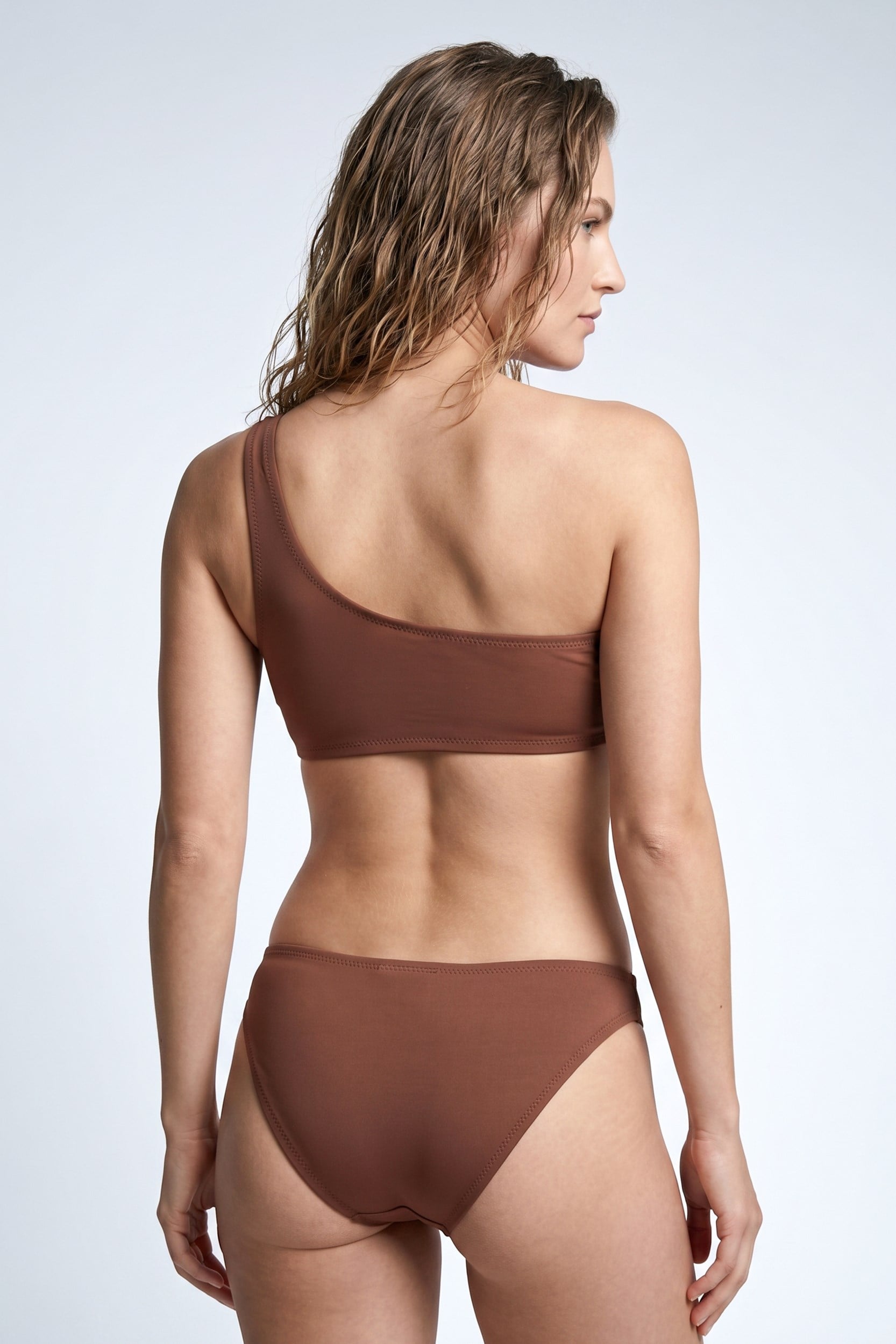 Kadın Kahverengi Tek Omuz Bikini Takım