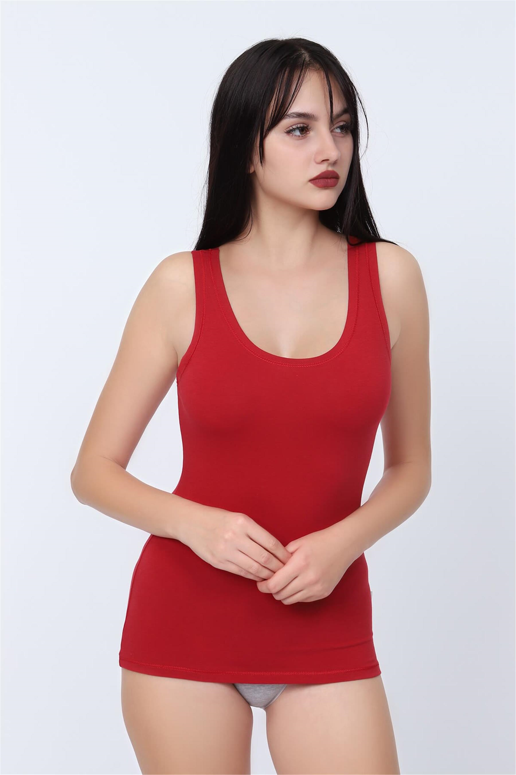 Kadın Kırmızı Cotton Geniş Askılı Atlet