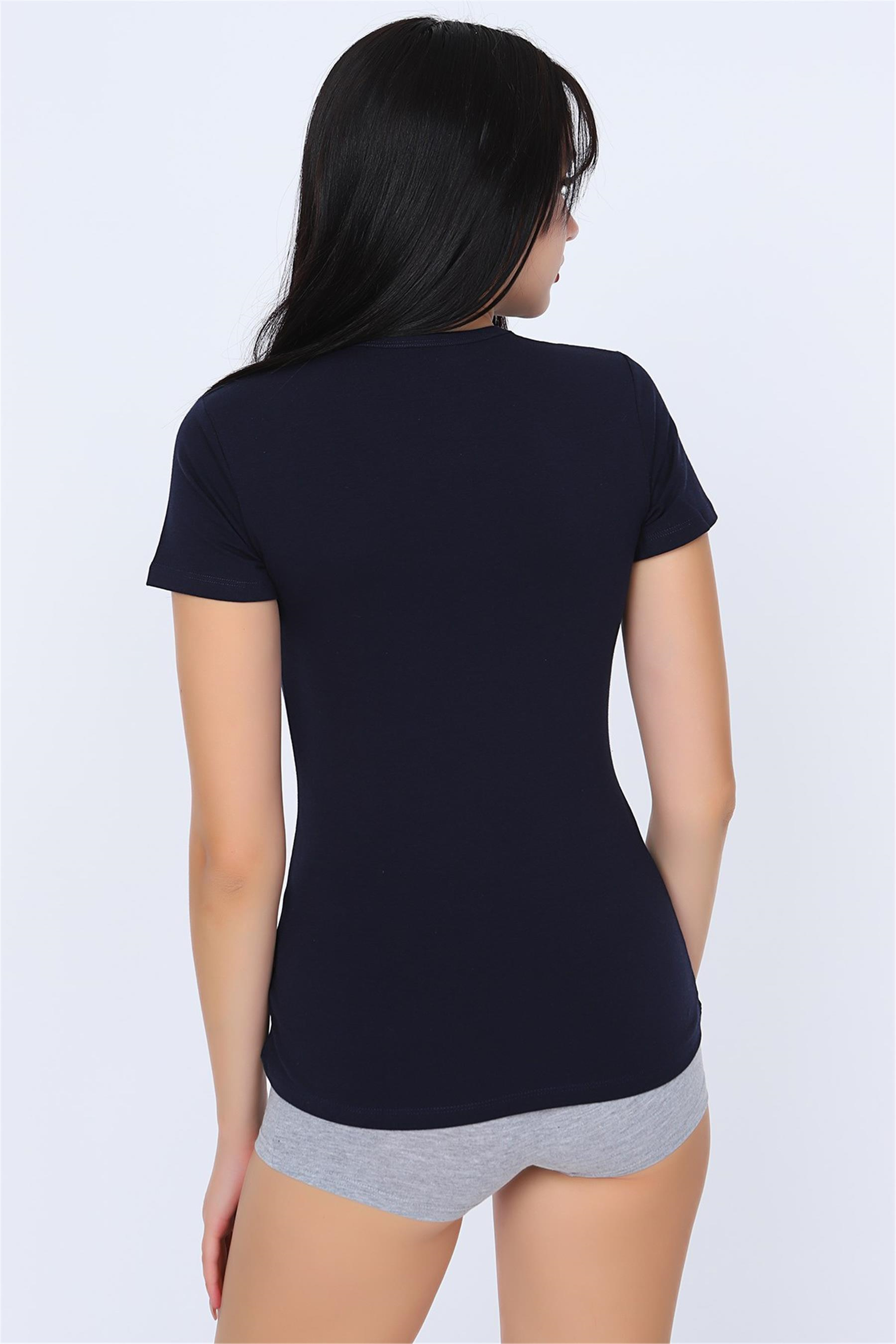 Kadın Lacivert Cotton Yarım Kol Fanila