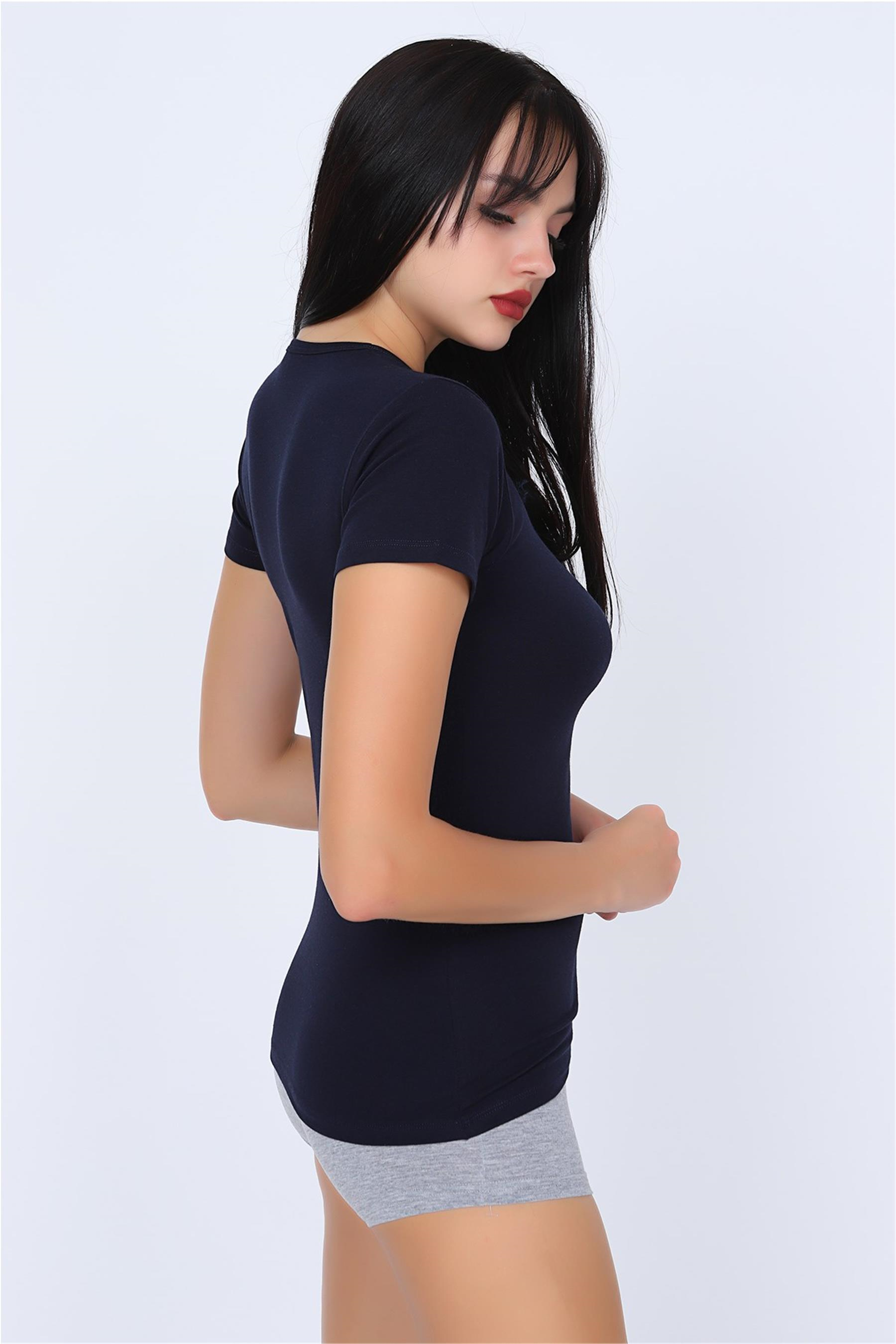 Kadın Lacivert Cotton Yarım Kol Fanila
