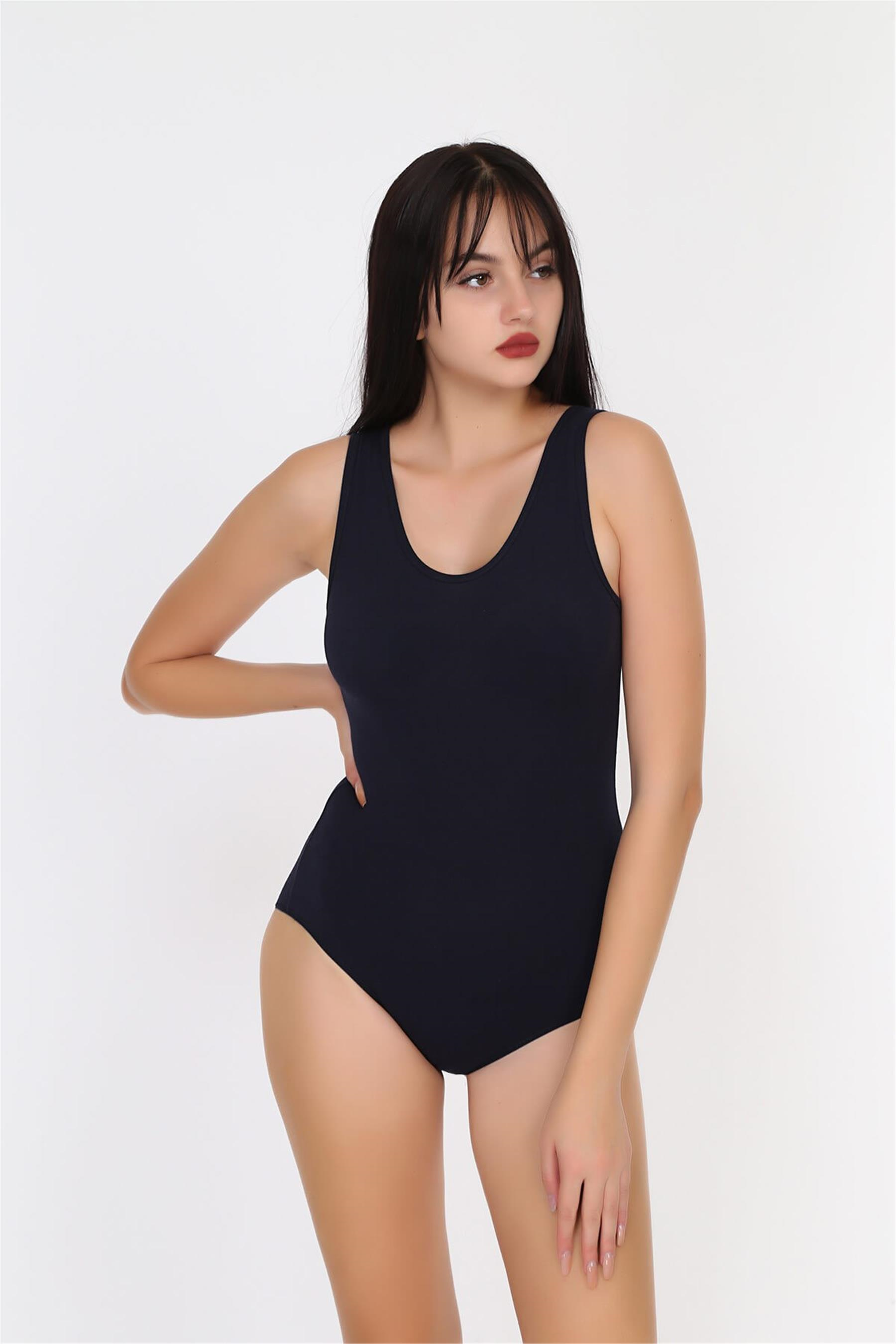 Kadın Lacivert Kalın Askılı Çıtçıtlı Body