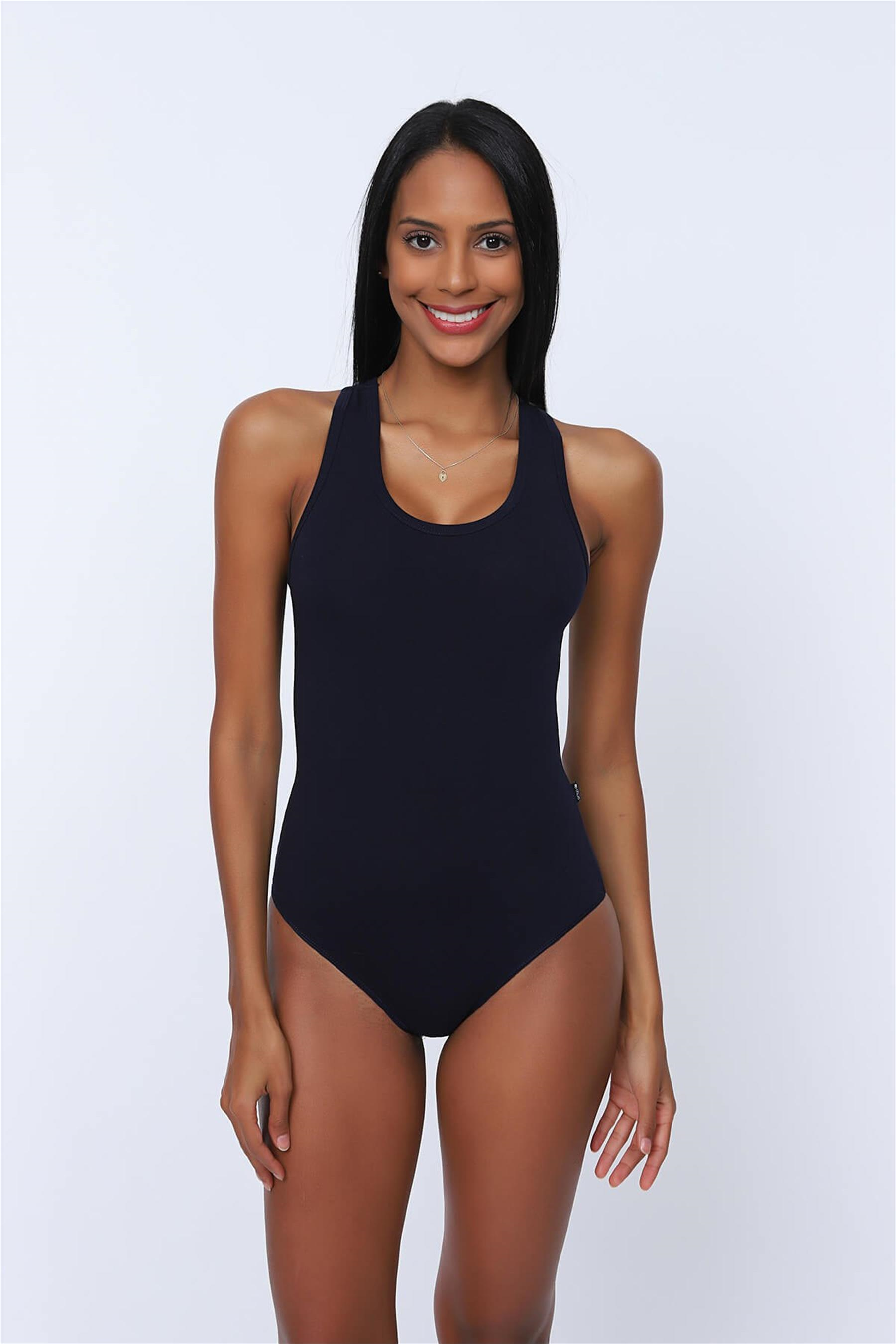 Kadın Lacivert Spor Çıtçıtlı Body