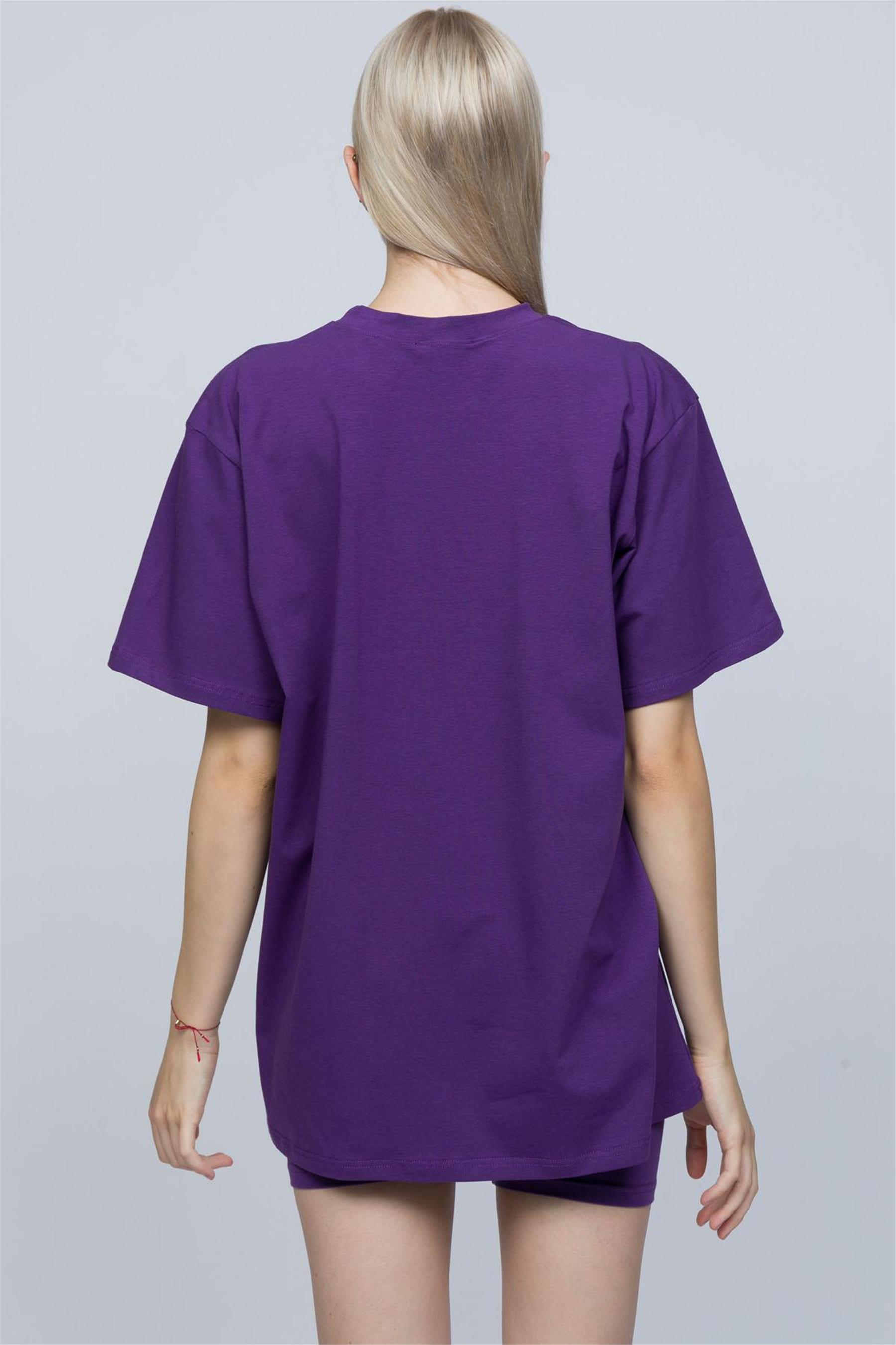 Kadın Mor Oversize T-shirt
