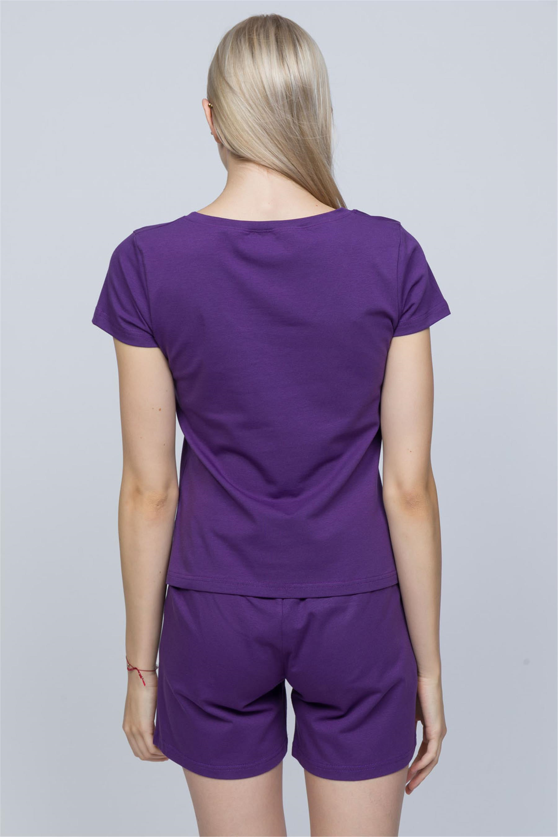 Kadın Mor V Yaka T-shirt
