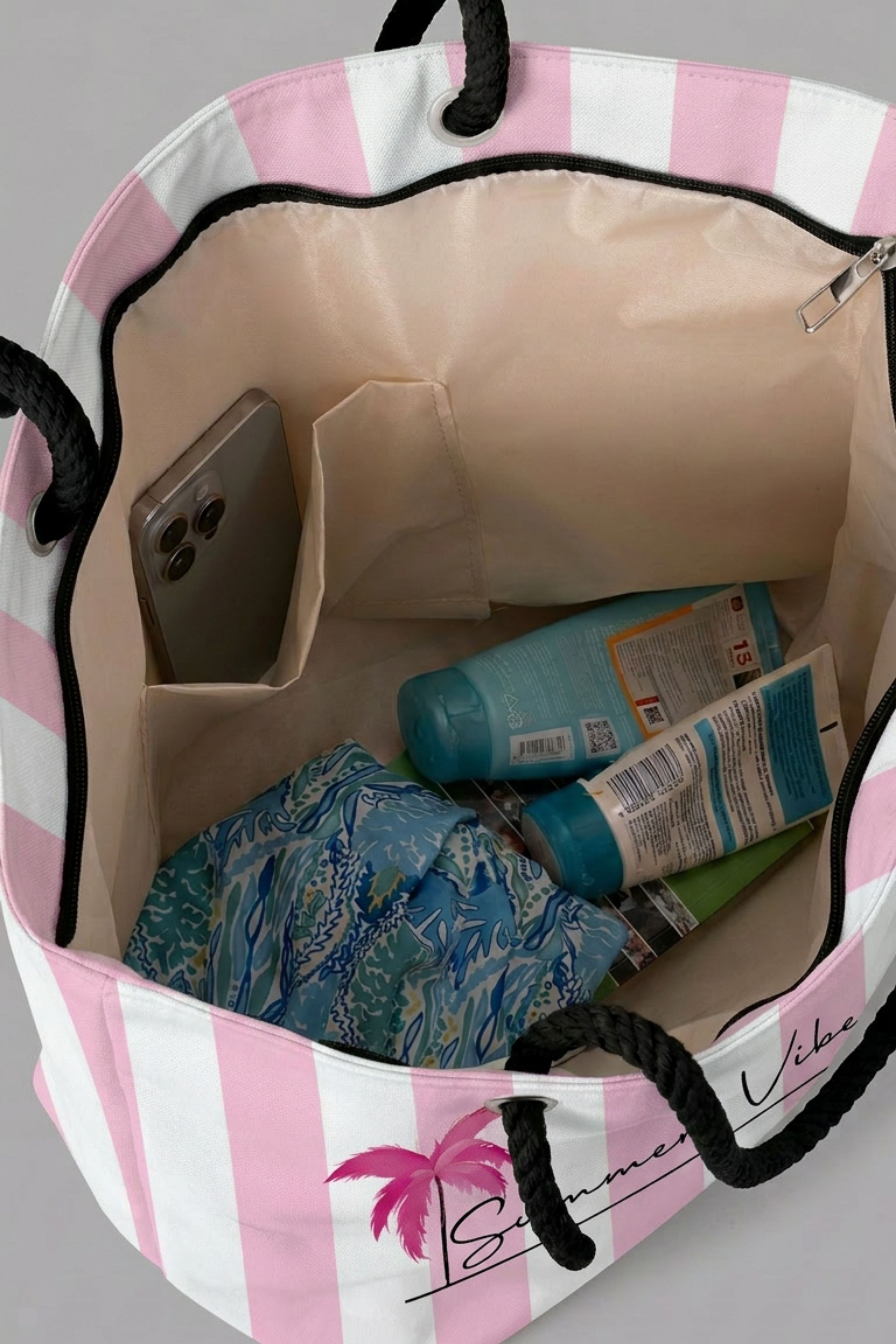 Kadın Pembe Summer Vibes Evalı Plaj Çantası