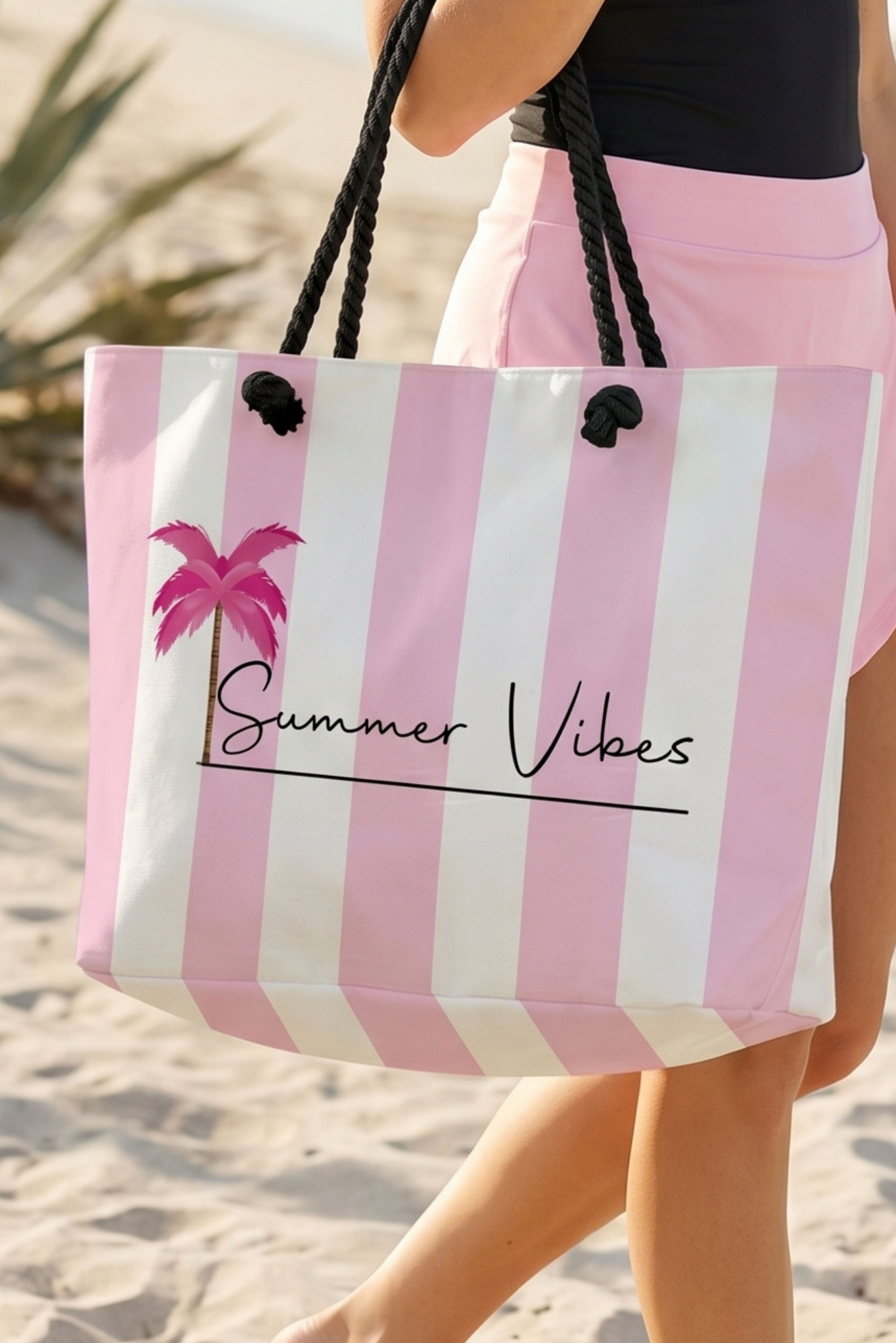 Kadın Pembe Summer Vibes Evalı Plaj Çantası