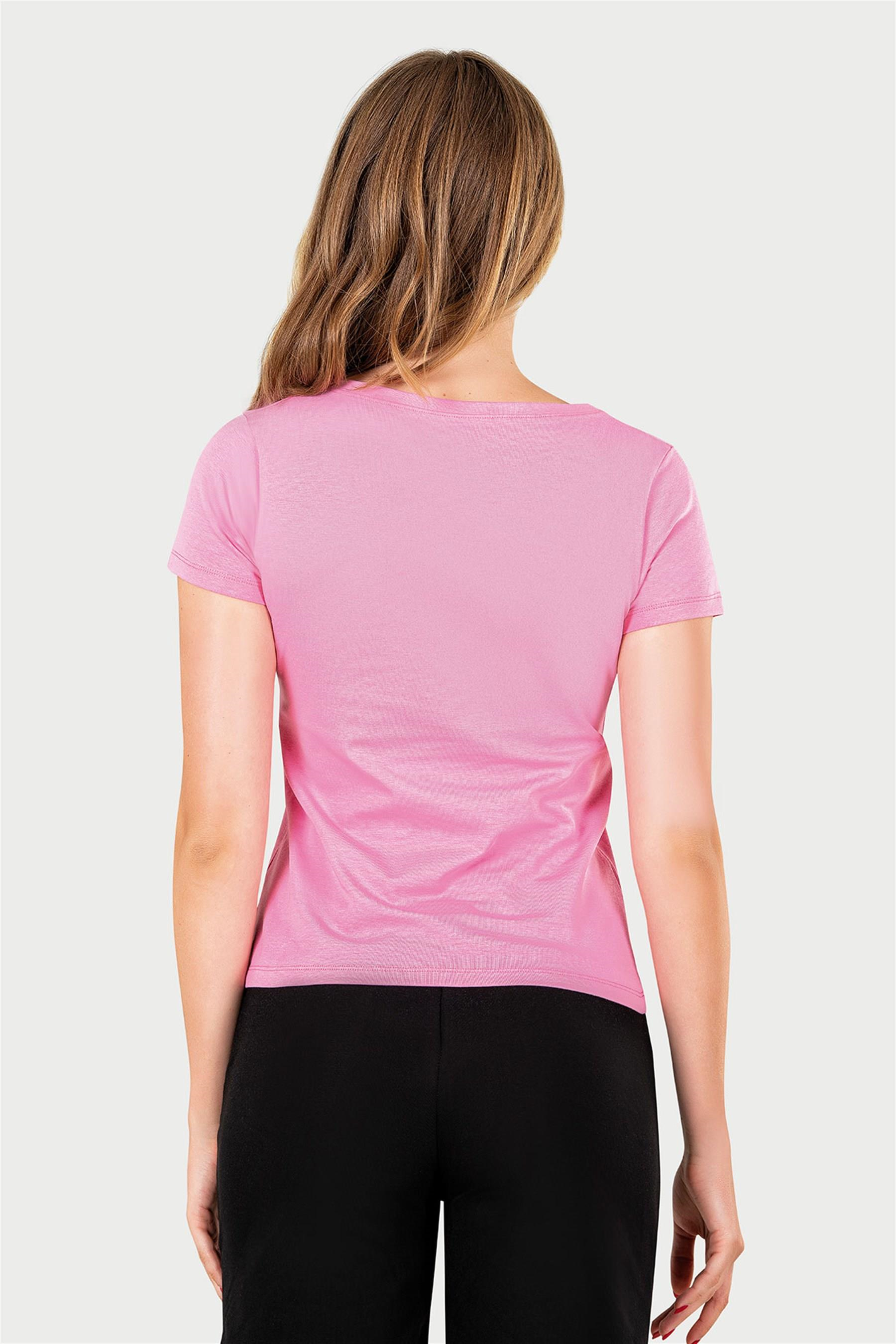 Kadın Pembe V Yaka T-shirt