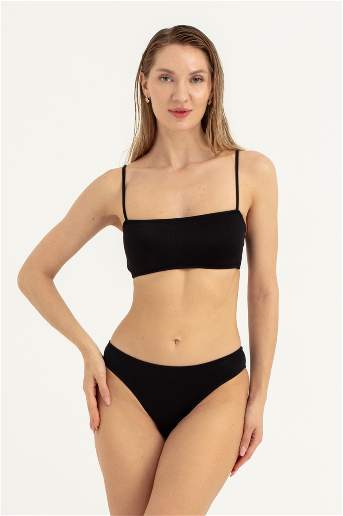 Kadın Siyah İnce Askılı Bikini 