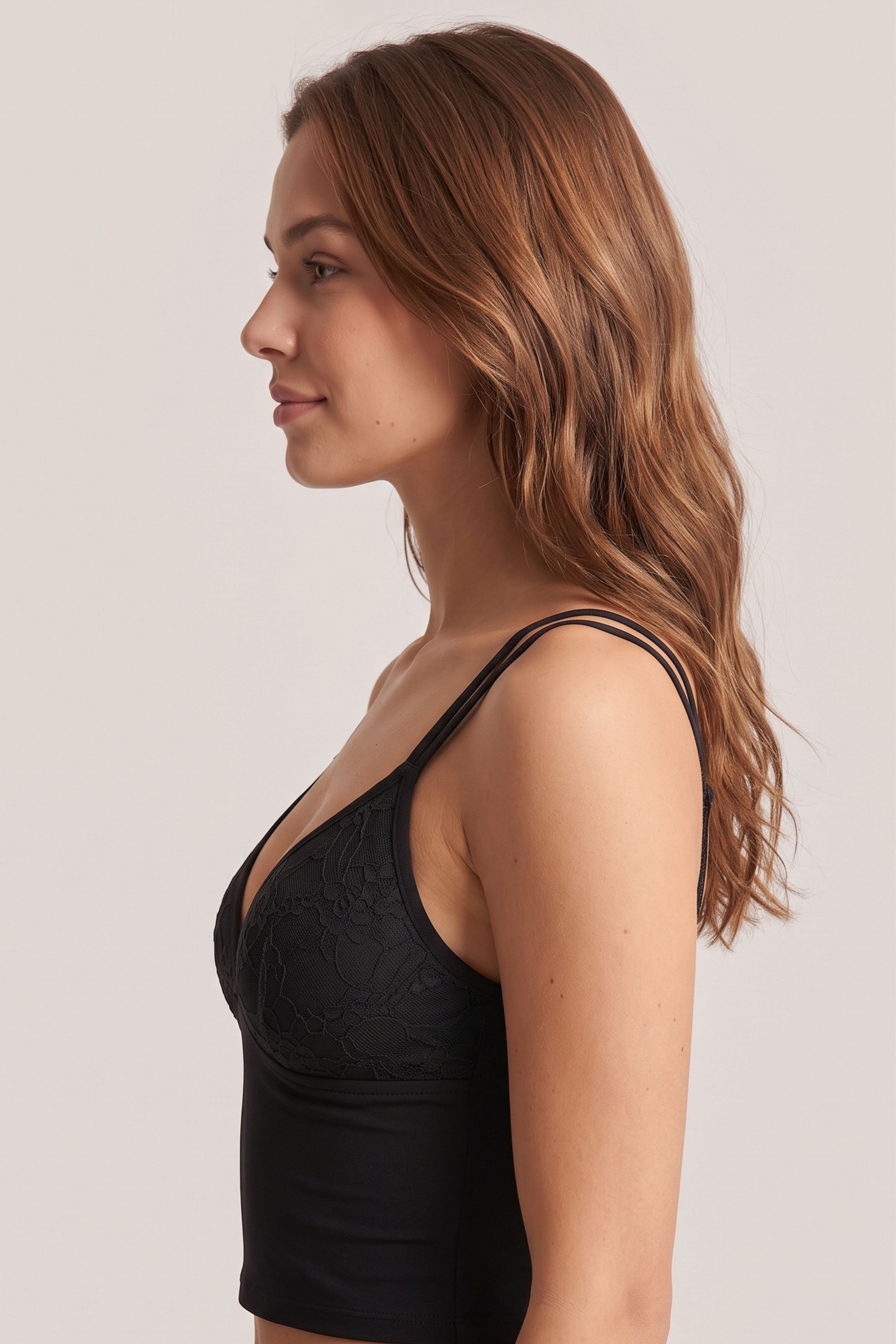 Kadın Siyah Modal Dantelli Çift Askı Bralet