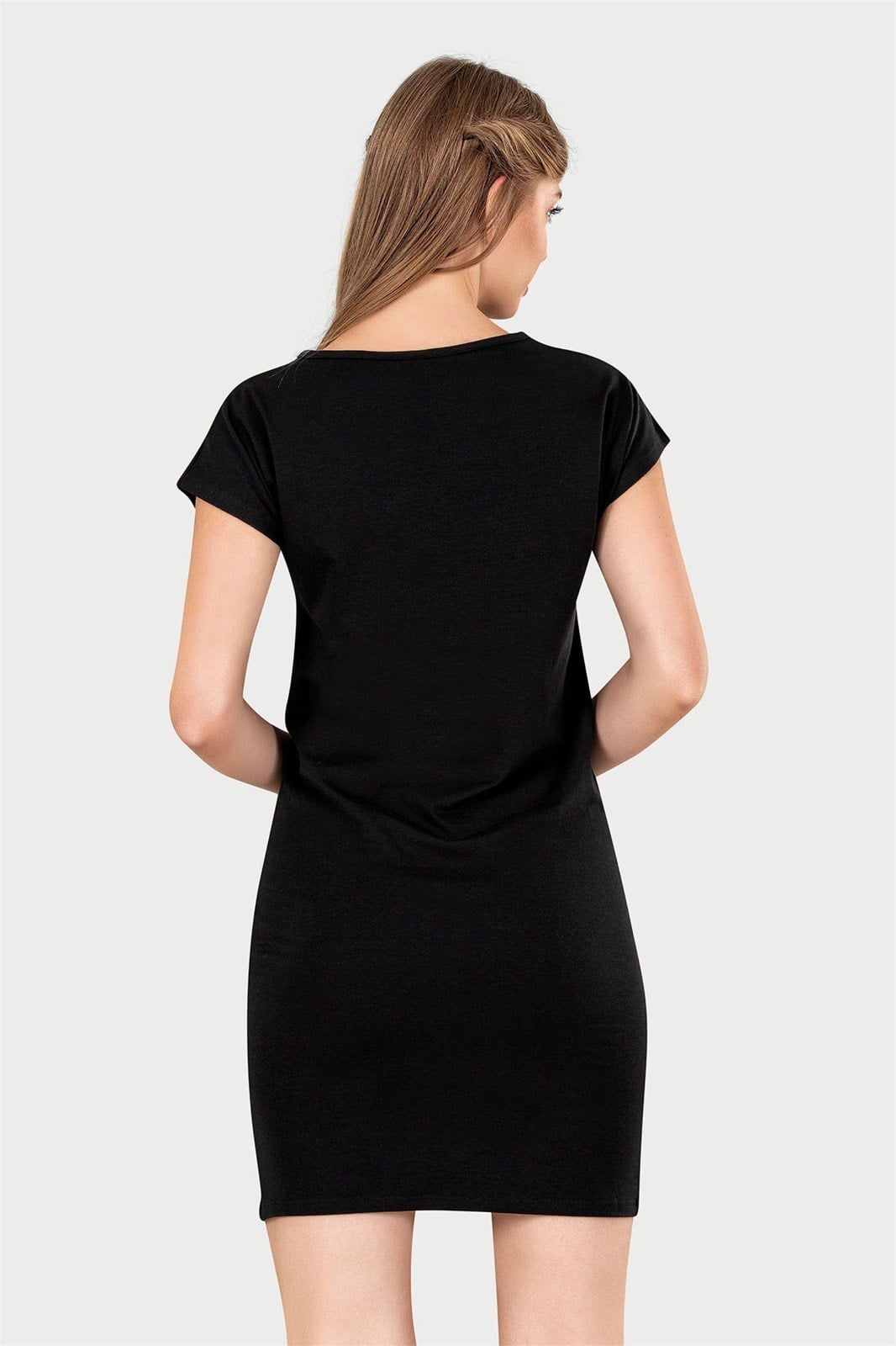 Kadın Siyah Modal Düşük Omuz Basic Elbise