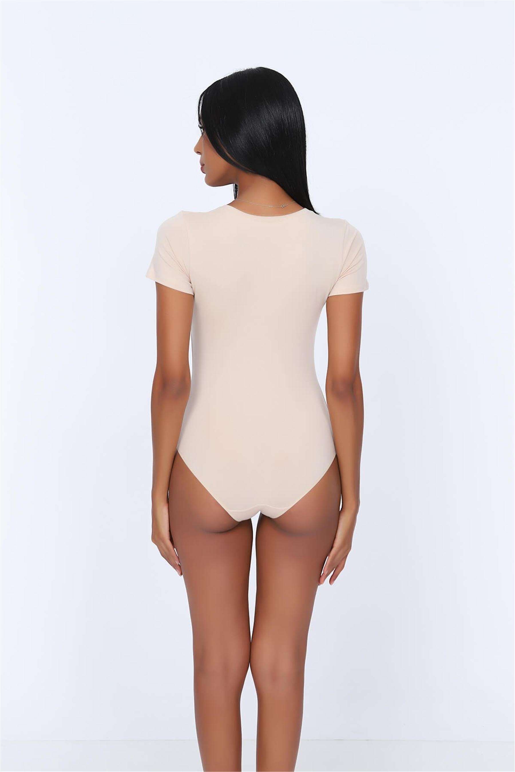 Kadın Ten Açık Yaka Yarım Kol Çıtçıtlı Body