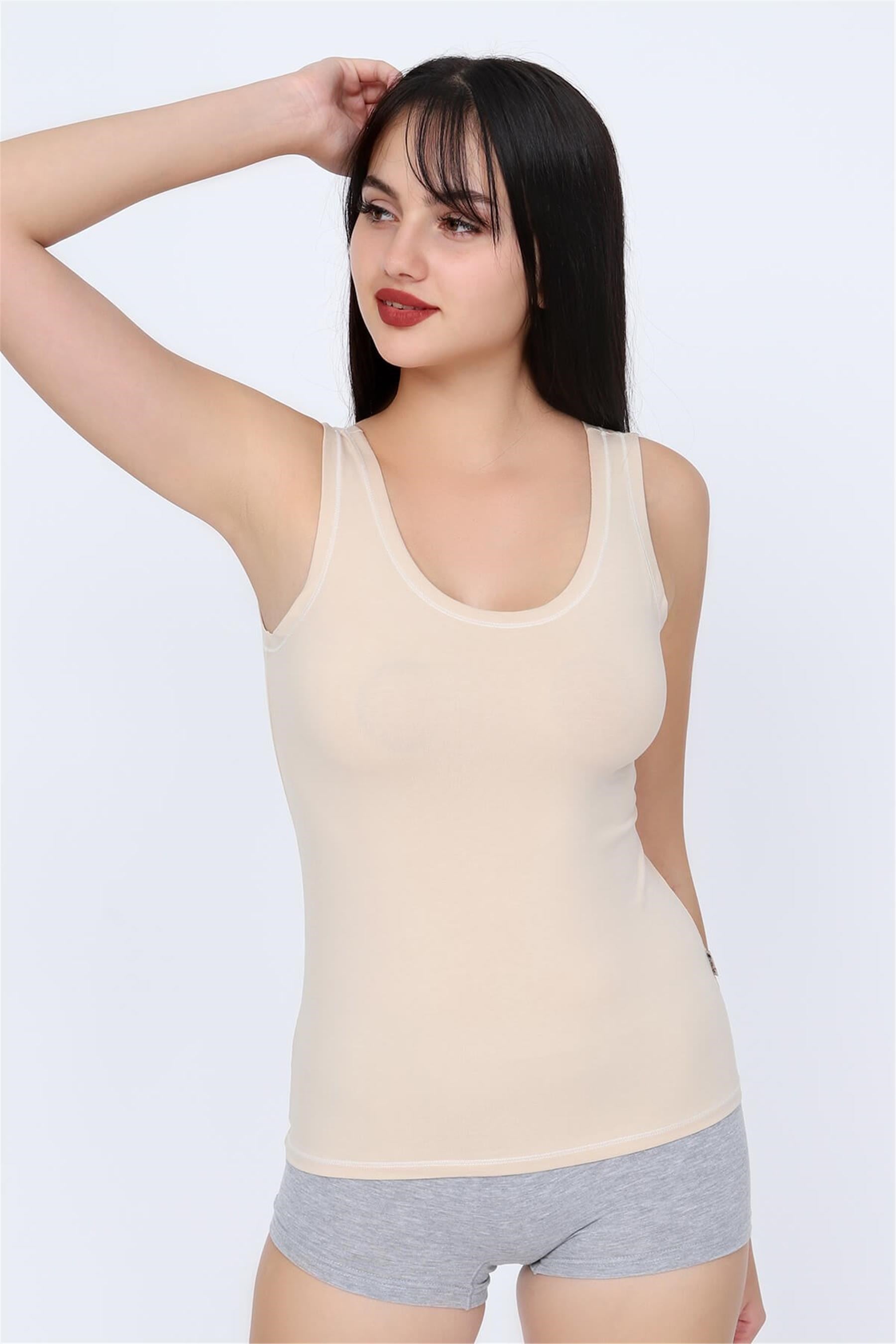 Kadın Ten Cotton Geniş Askılı Atlet