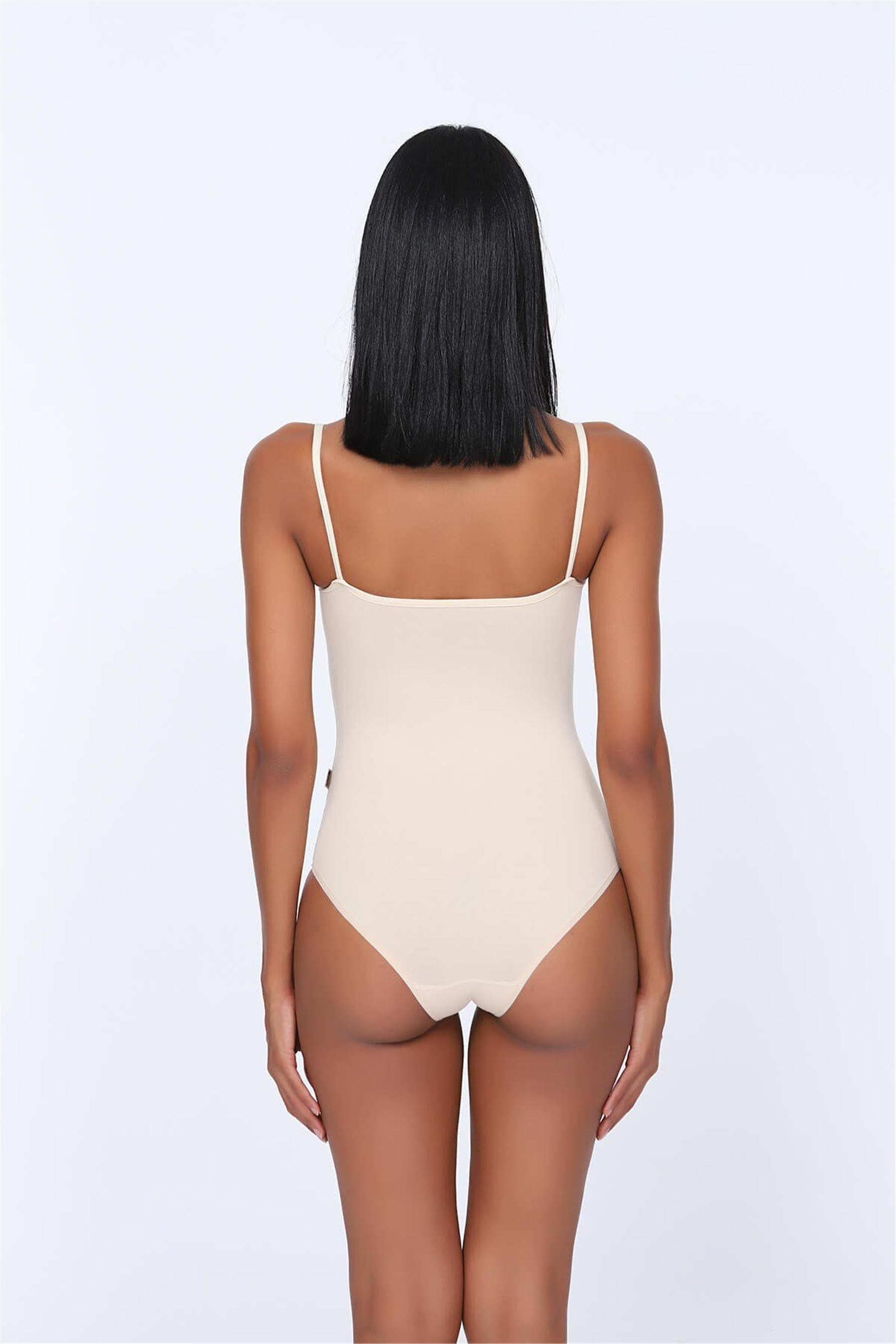Kadın Ten Cotton İp Askılı Dantelli Çıtçıtlı Body