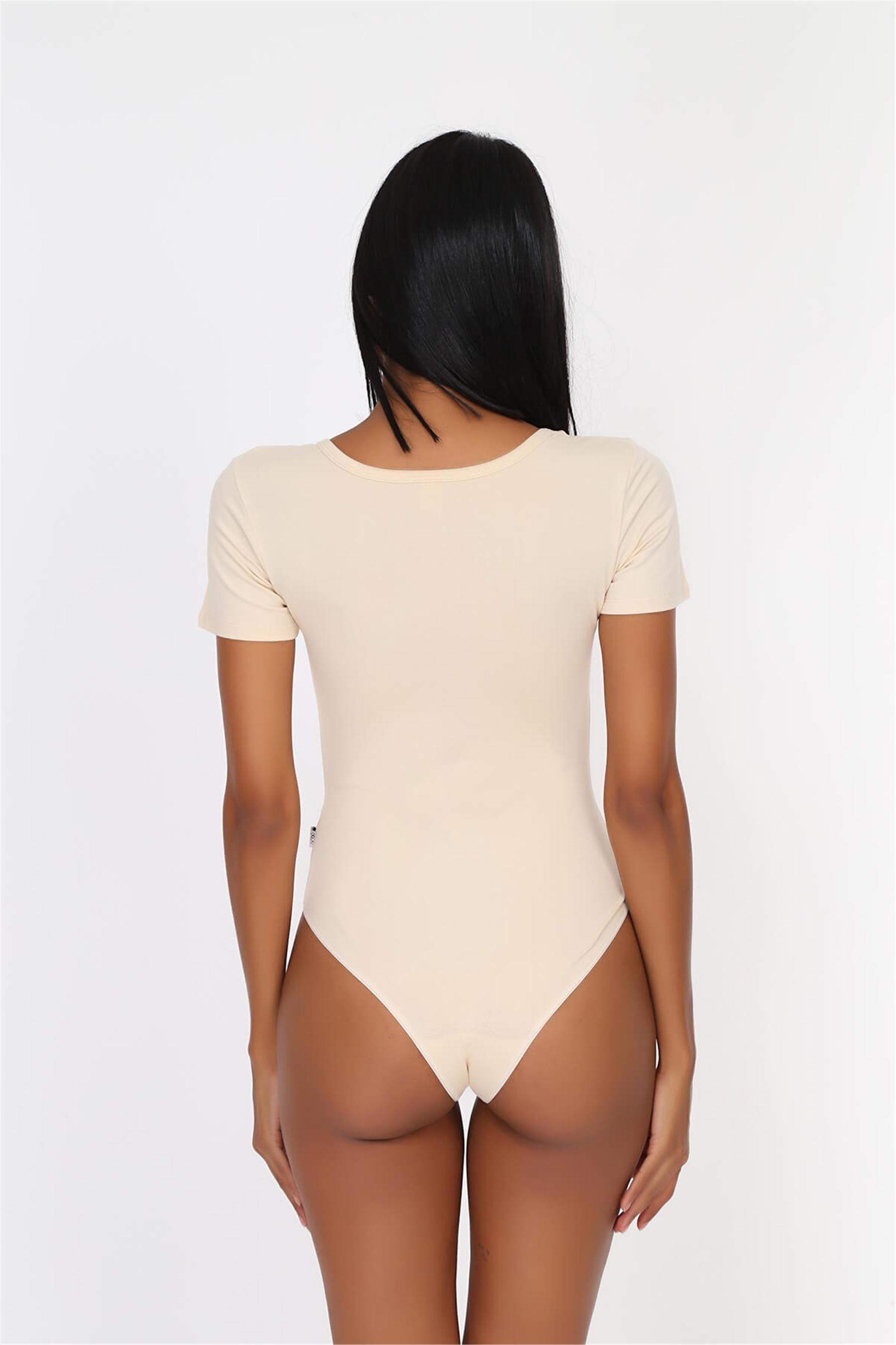Kadın Ten Cotton Yarım Kol Çıtçıtlı Body