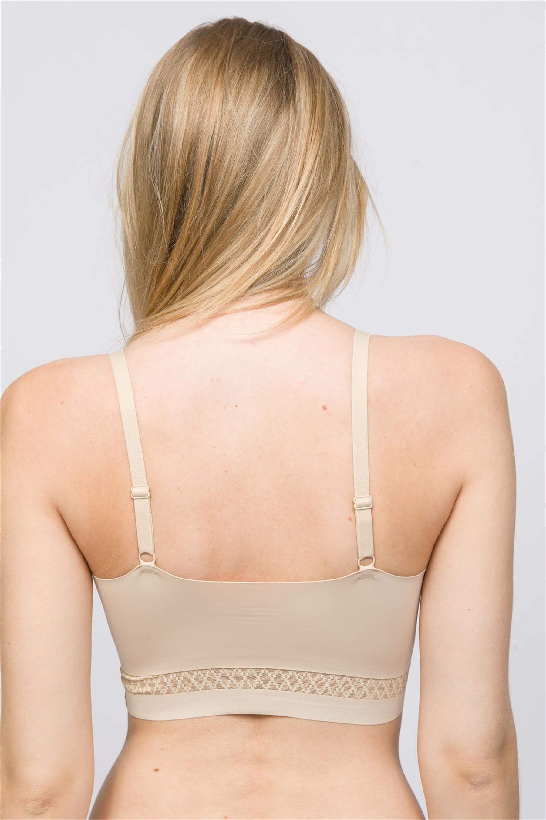 Kadın Ten Dantelli Lazer Kesim Bralet 