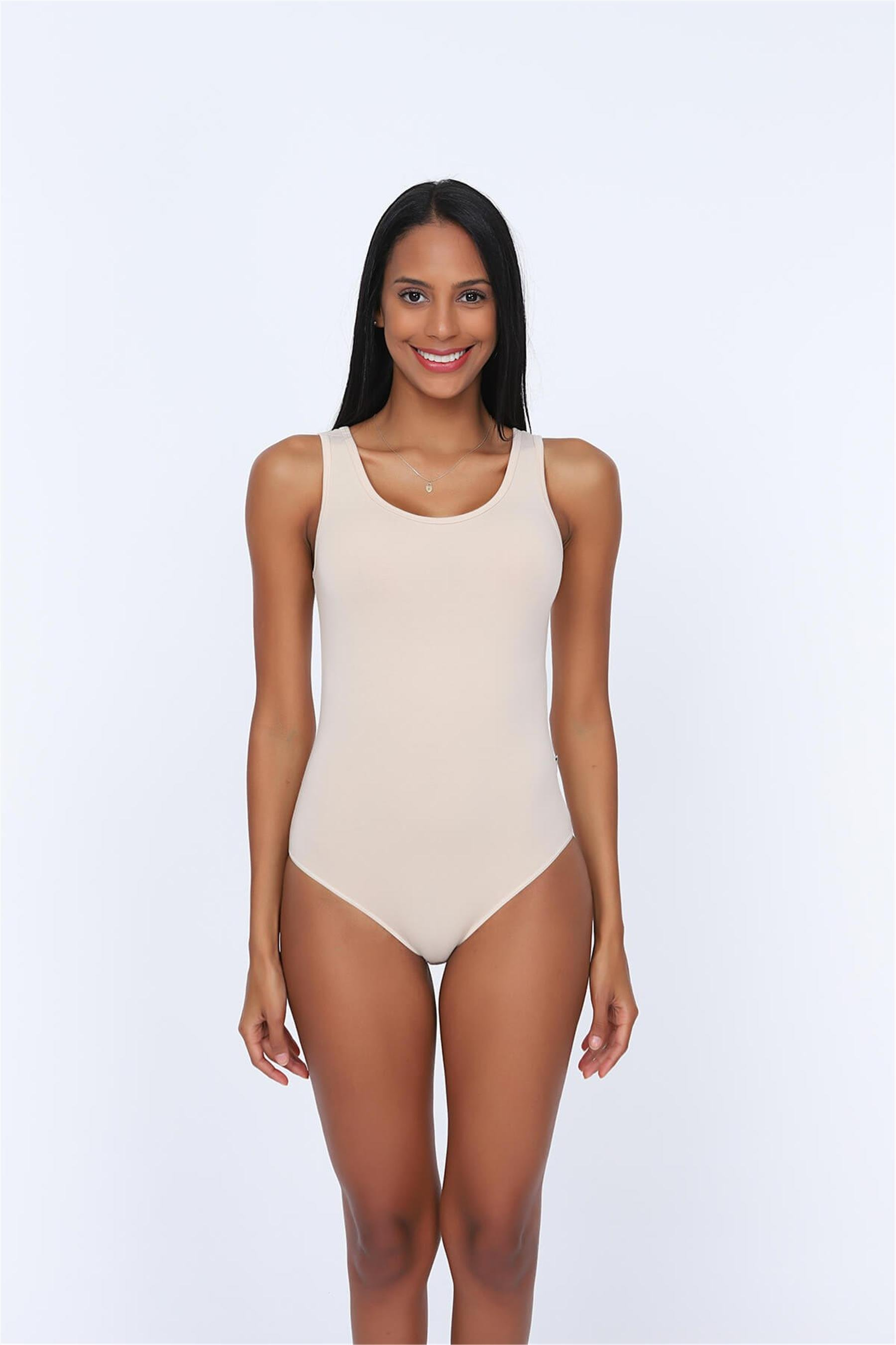 Kadın Ten Kalın Askılı Çıtçıtlı Body