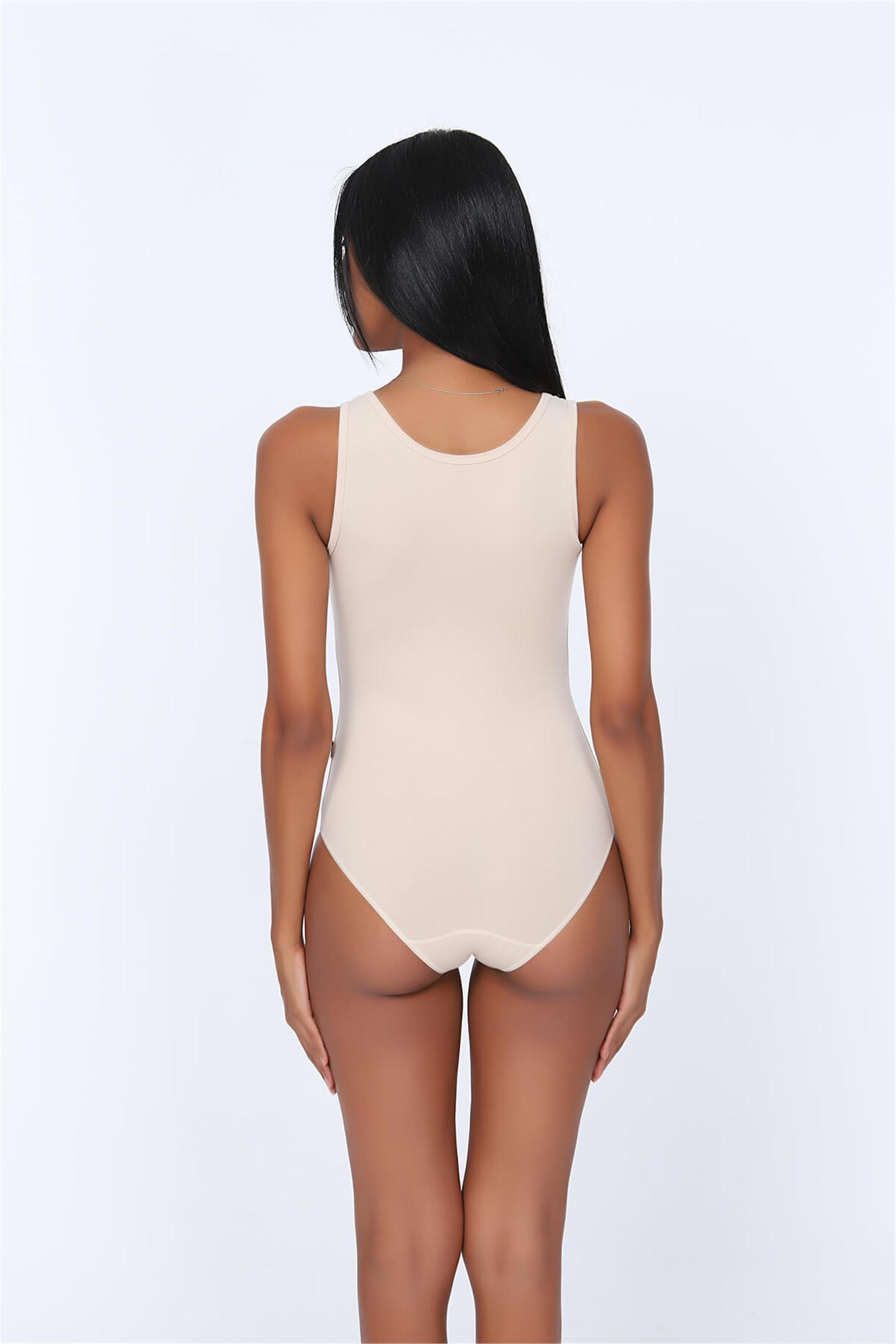 Kadın Ten Kalın Askılı Çıtçıtlı Body