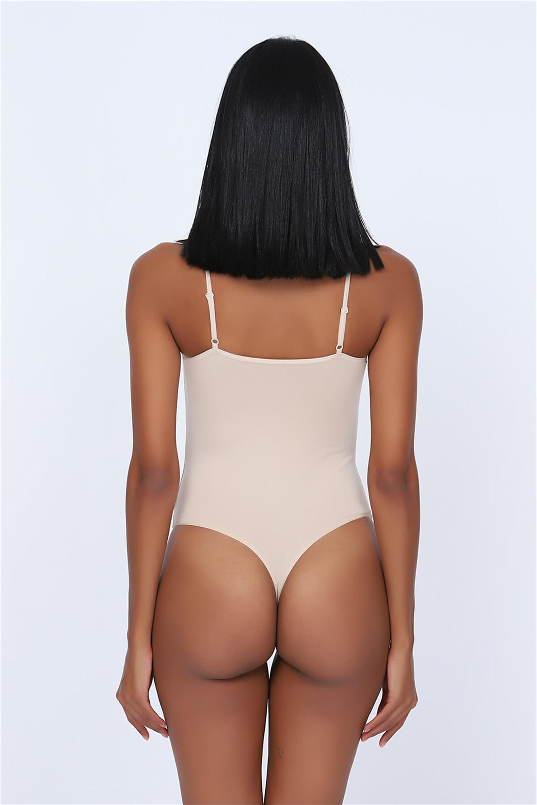 Kadın Ten Penye İp Askılı Çıtçıtlı String Tanga
