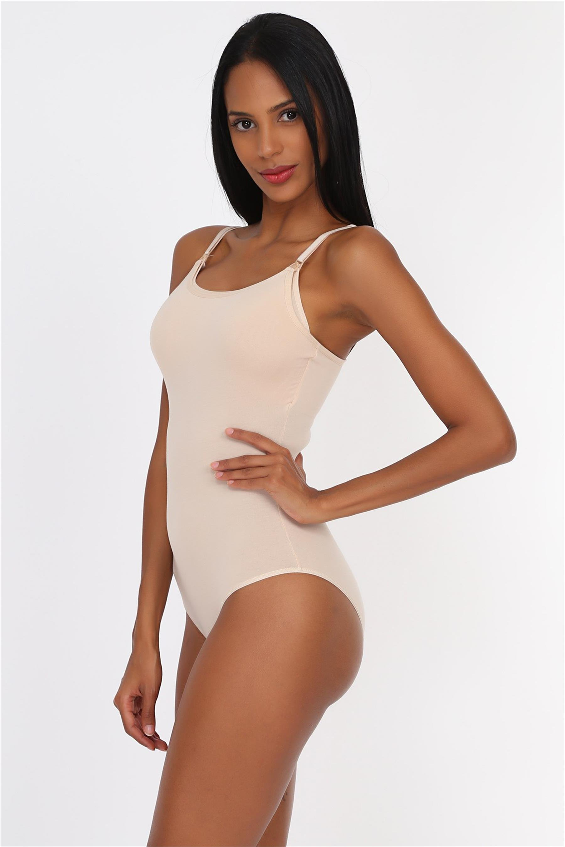 Kadın Ten Penye Modal İp Askılı Emzirme Çıtçıtlı Body