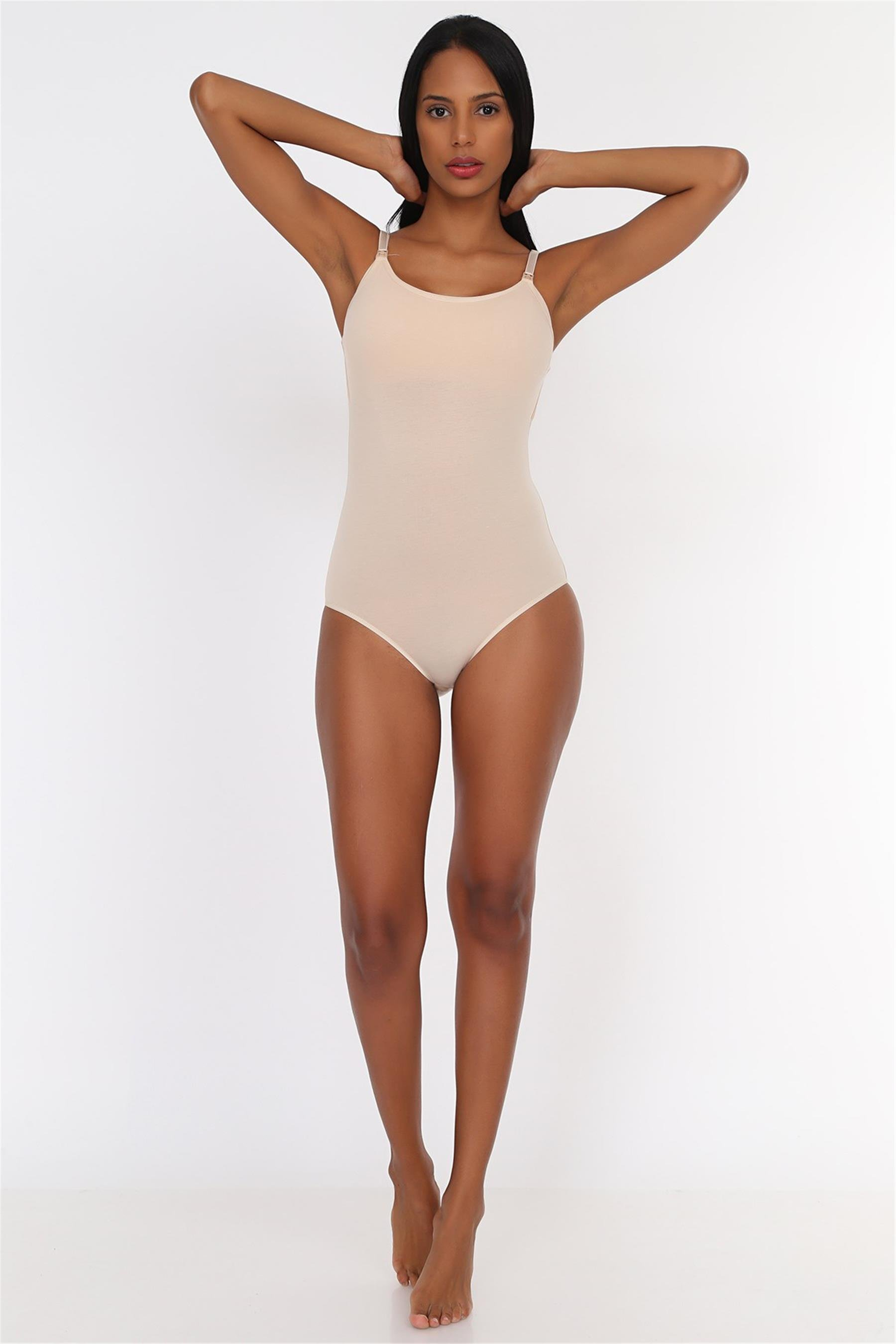 Kadın Ten Penye Modal İp Askılı Emzirme Çıtçıtlı Body