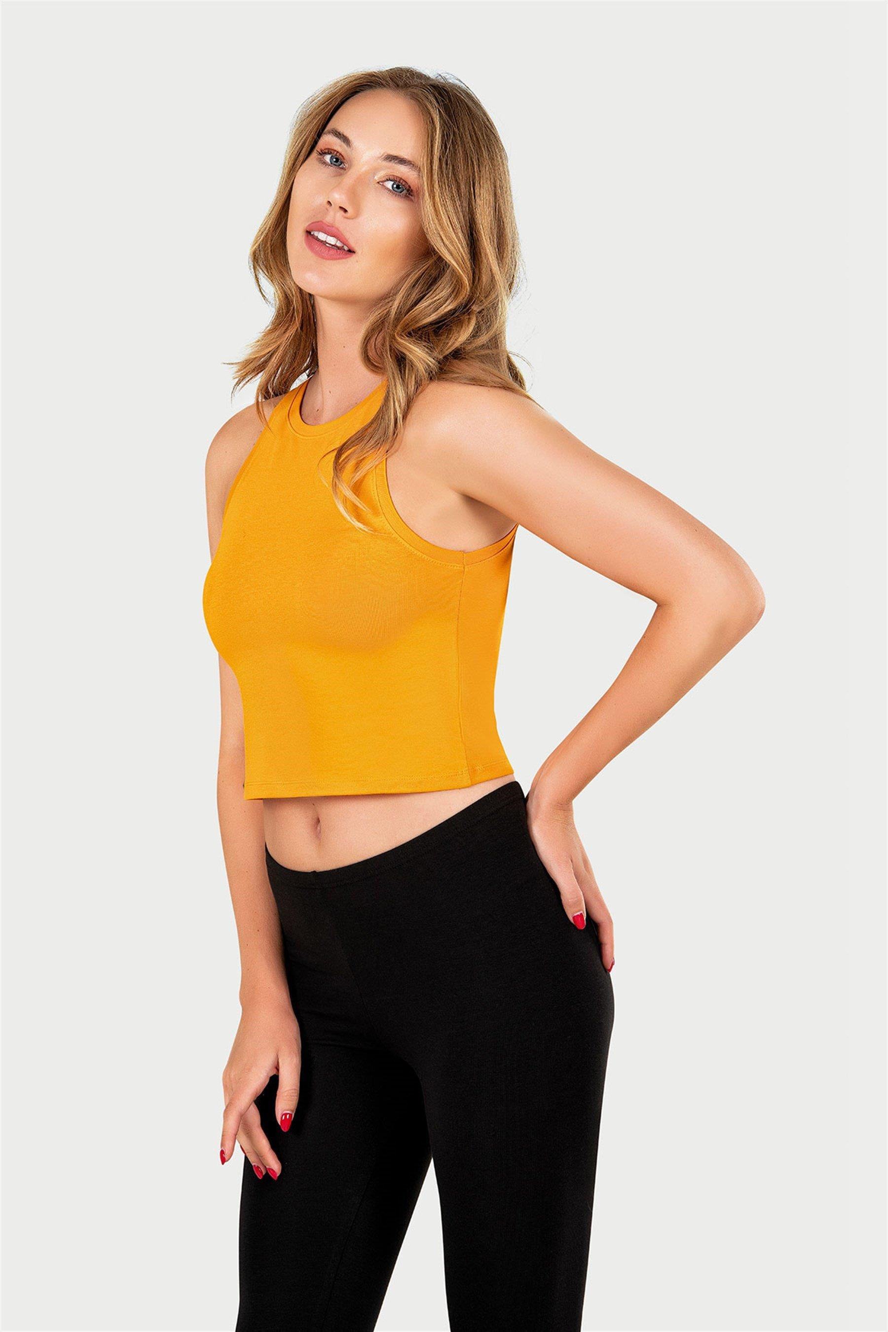 Kadın Turuncu Halter Yaka Crop