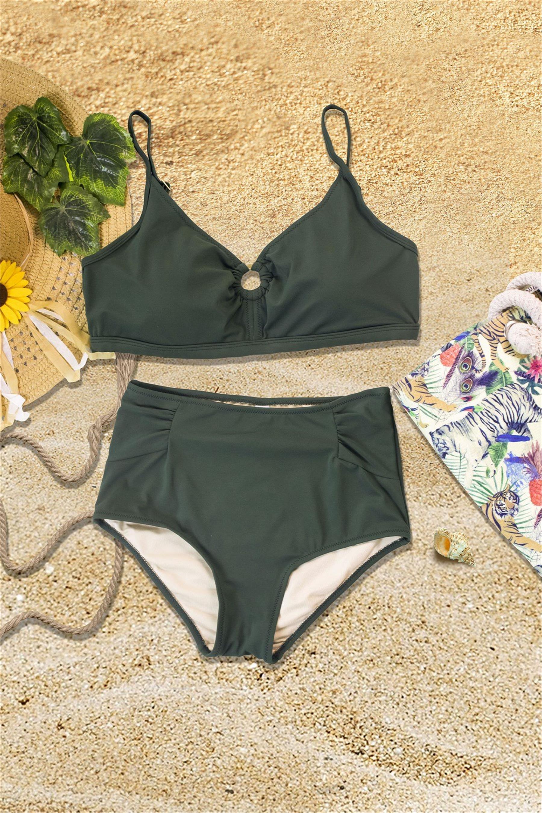 Kadın Yeşil Halka Detaylı Bikini Üst