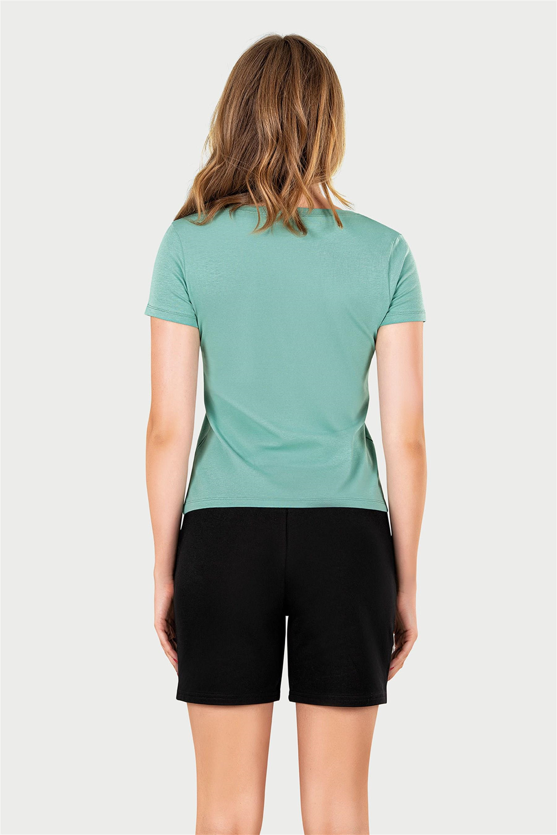 Kadın Yeşil V Yaka T-shirt