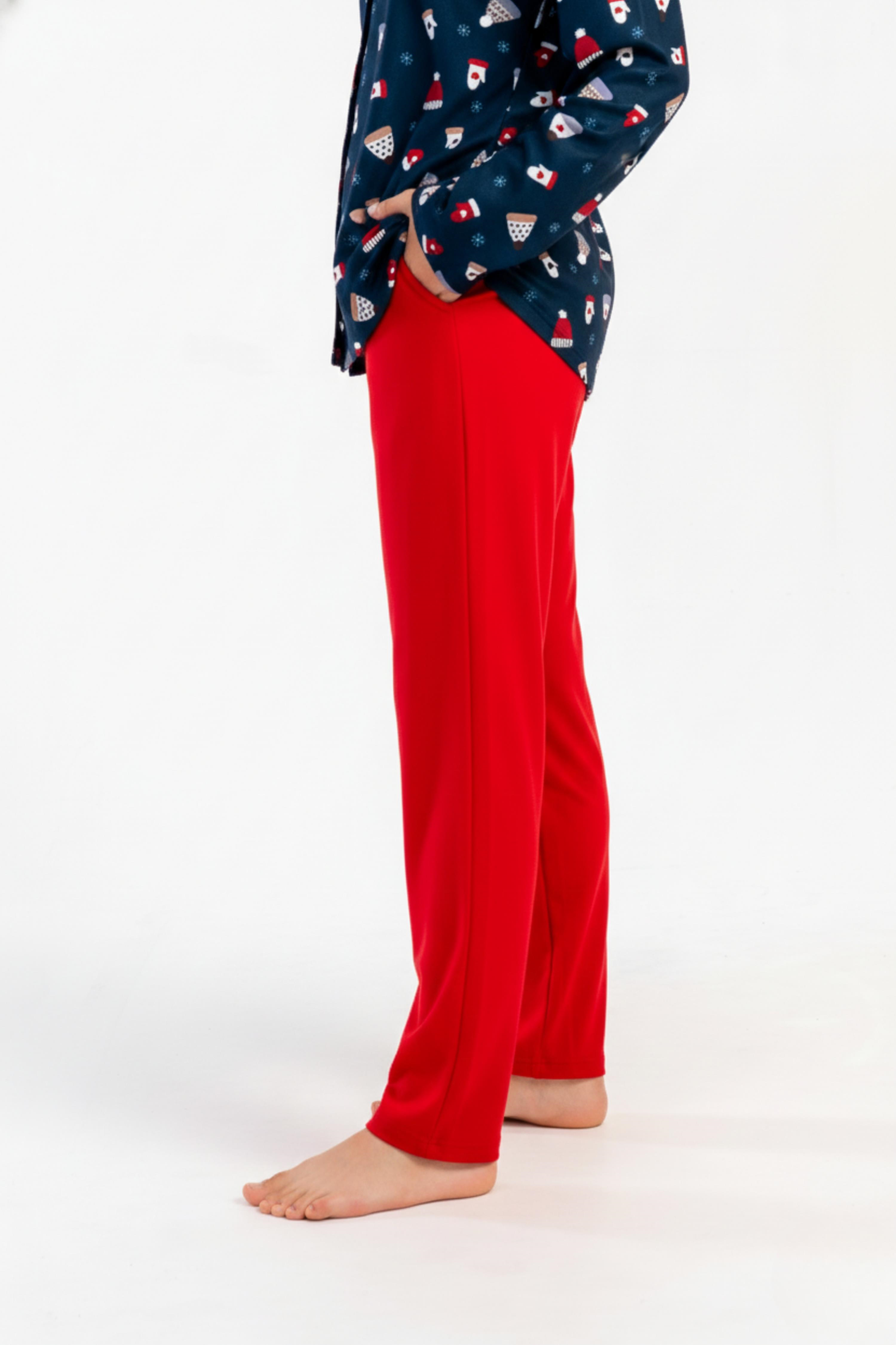Kız Çocuk Kırmızı Cepli Uzun Pijama Altı