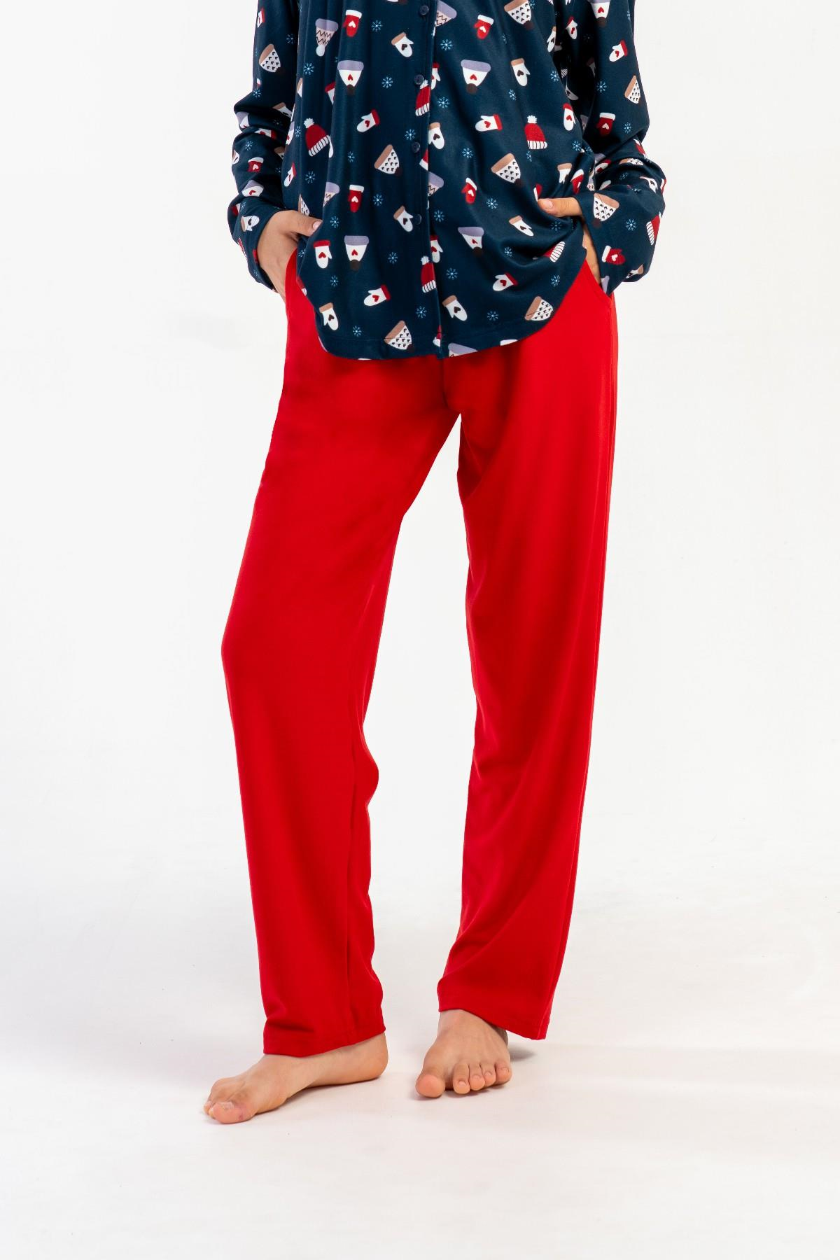 Kız Çocuk Kırmızı Cepli Uzun Pijama Altı