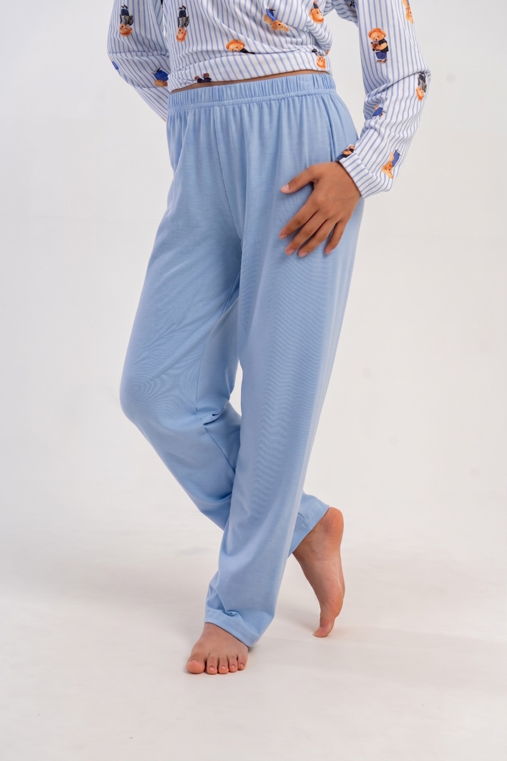 Kız Çocuk Mavi Likra Polyvıscon Pijama Altı