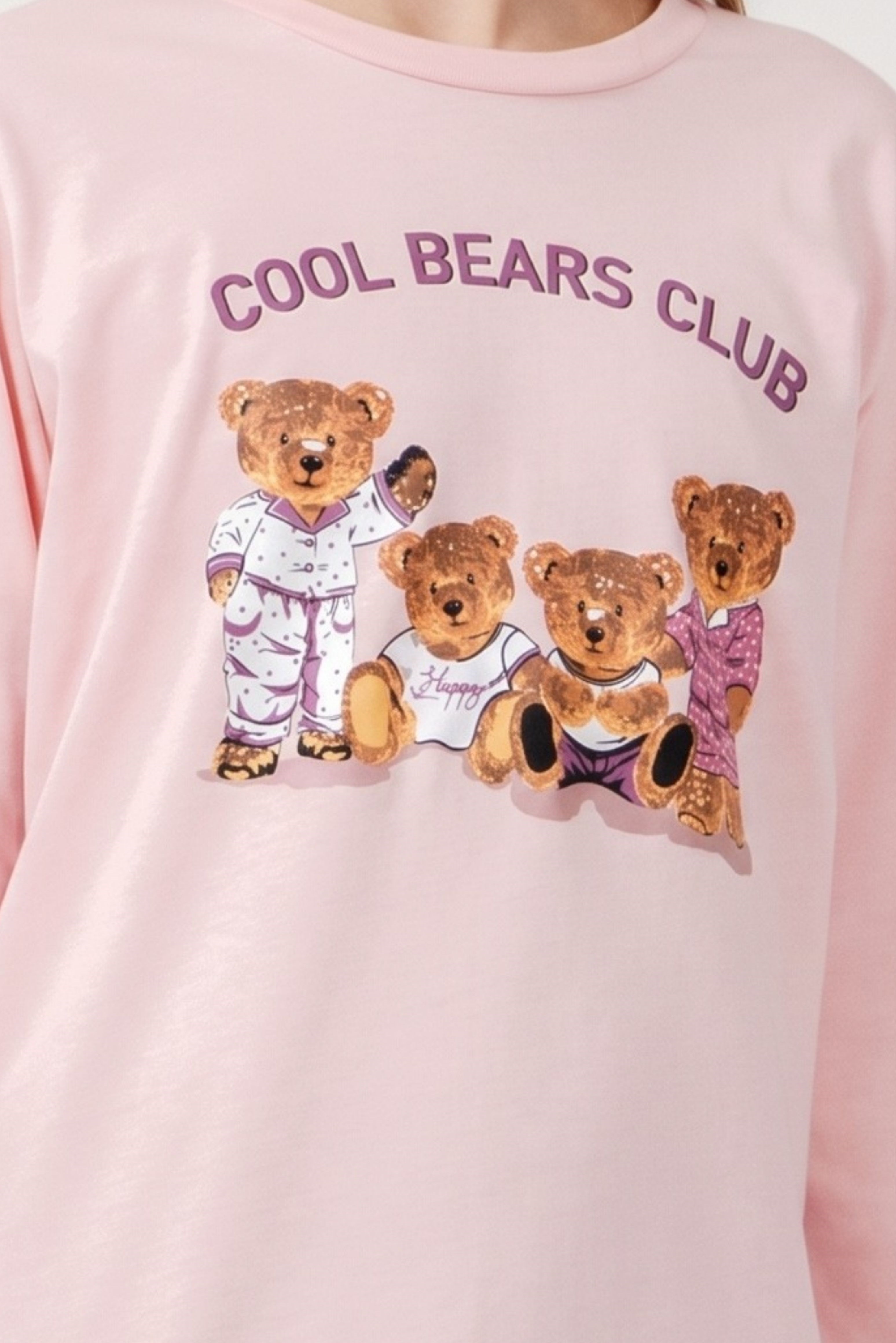 Kız Çocuk Pembe Ayıcık Desenli Pijama Üstü