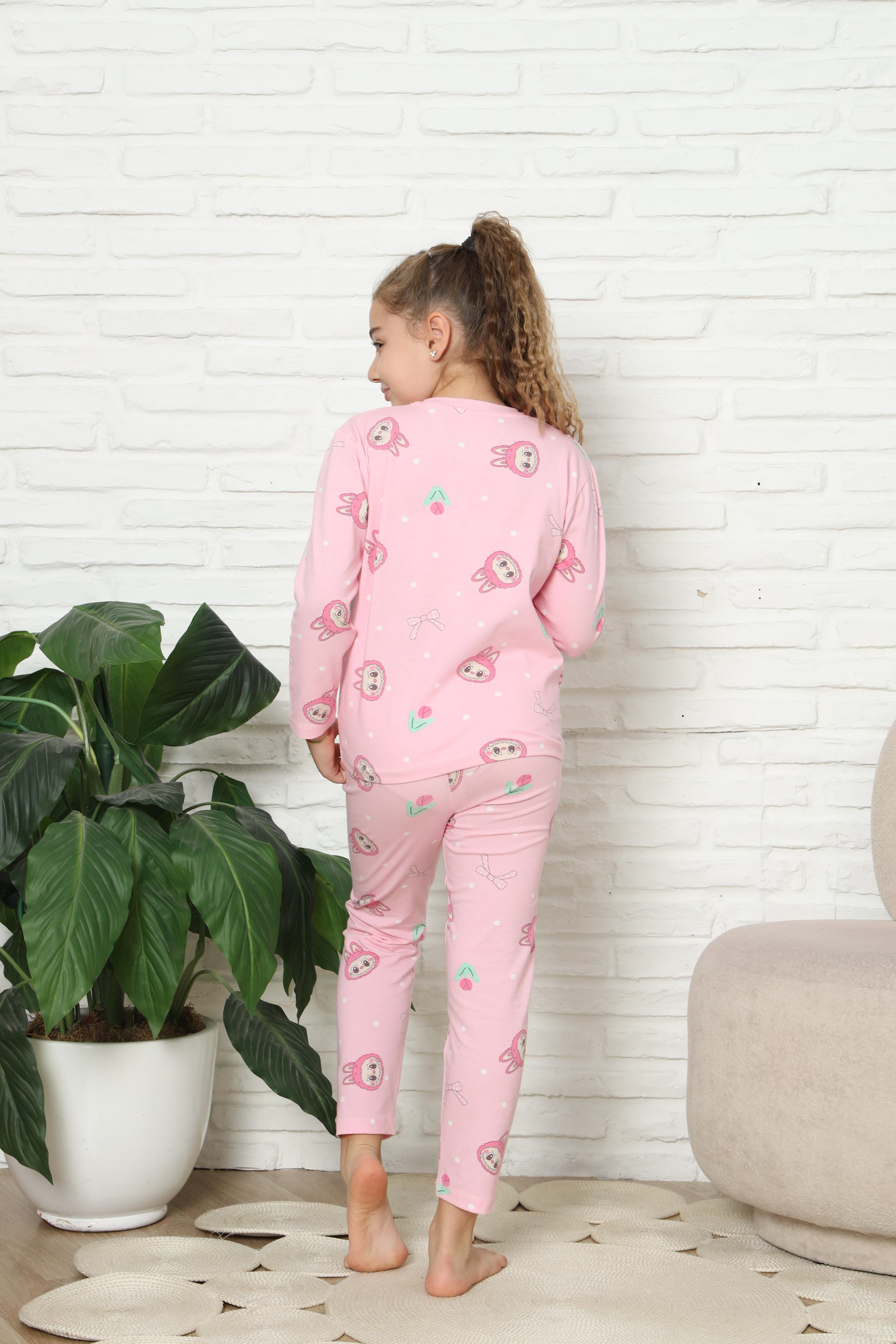 Kız Çocuk Pembe Labubu Desen Bisiklet Yaka Üst