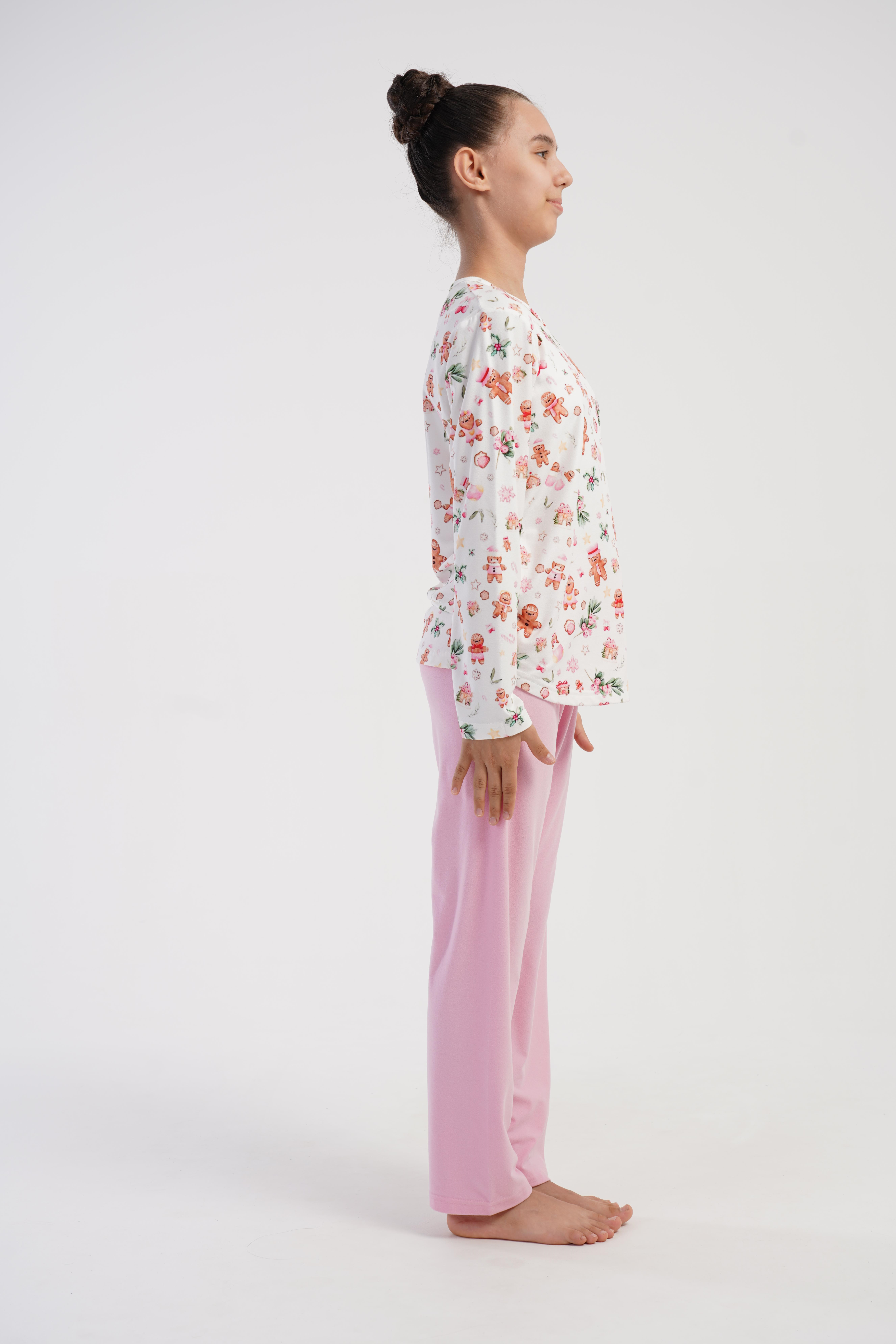 Kız Çocuk Pembe Marla Uzun Kol Pijama Üstü