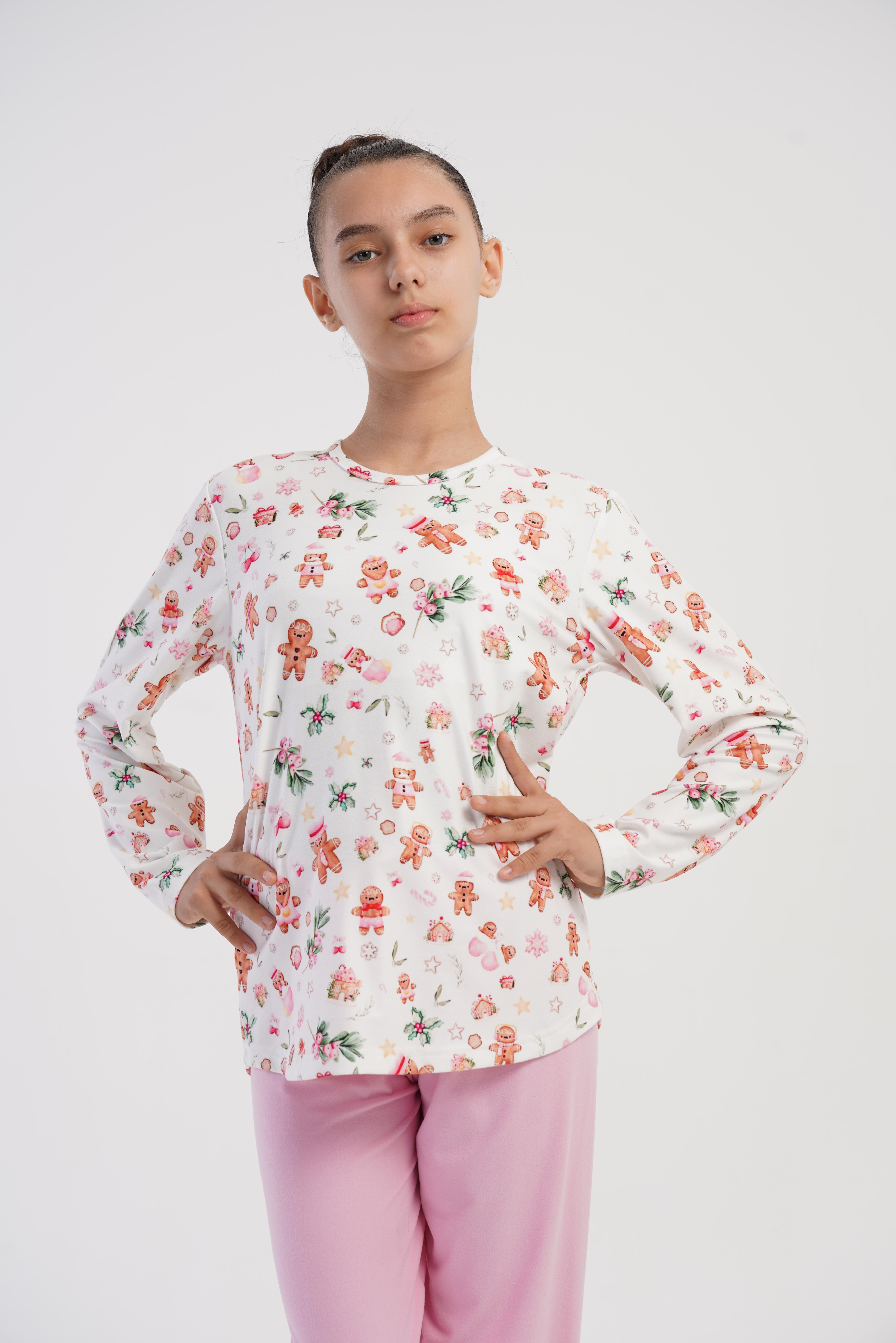 Kız Çocuk Pembe Marla Uzun Kol Pijama Üstü