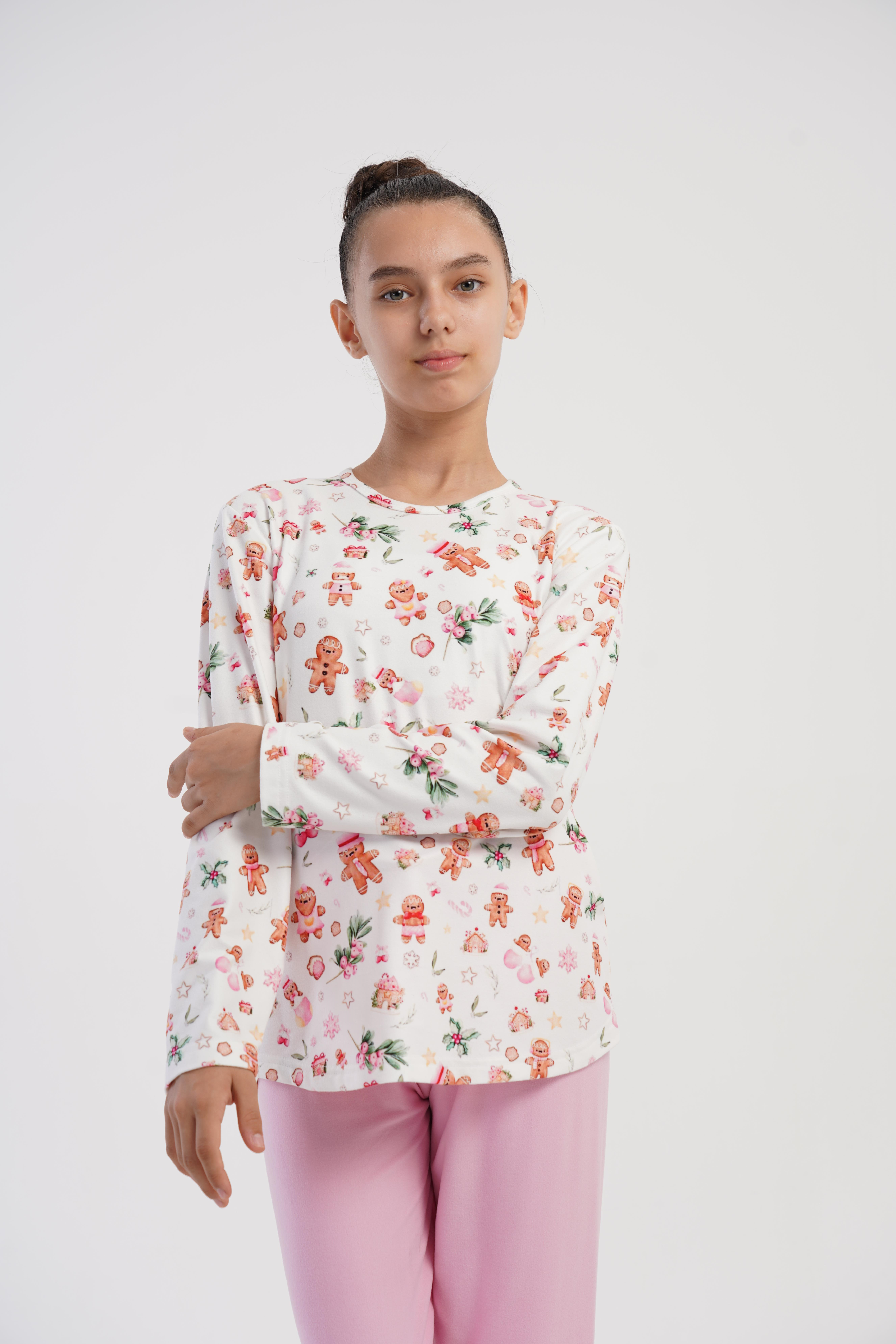 Kız Çocuk Pembe Marla Uzun Kol Pijama Üstü