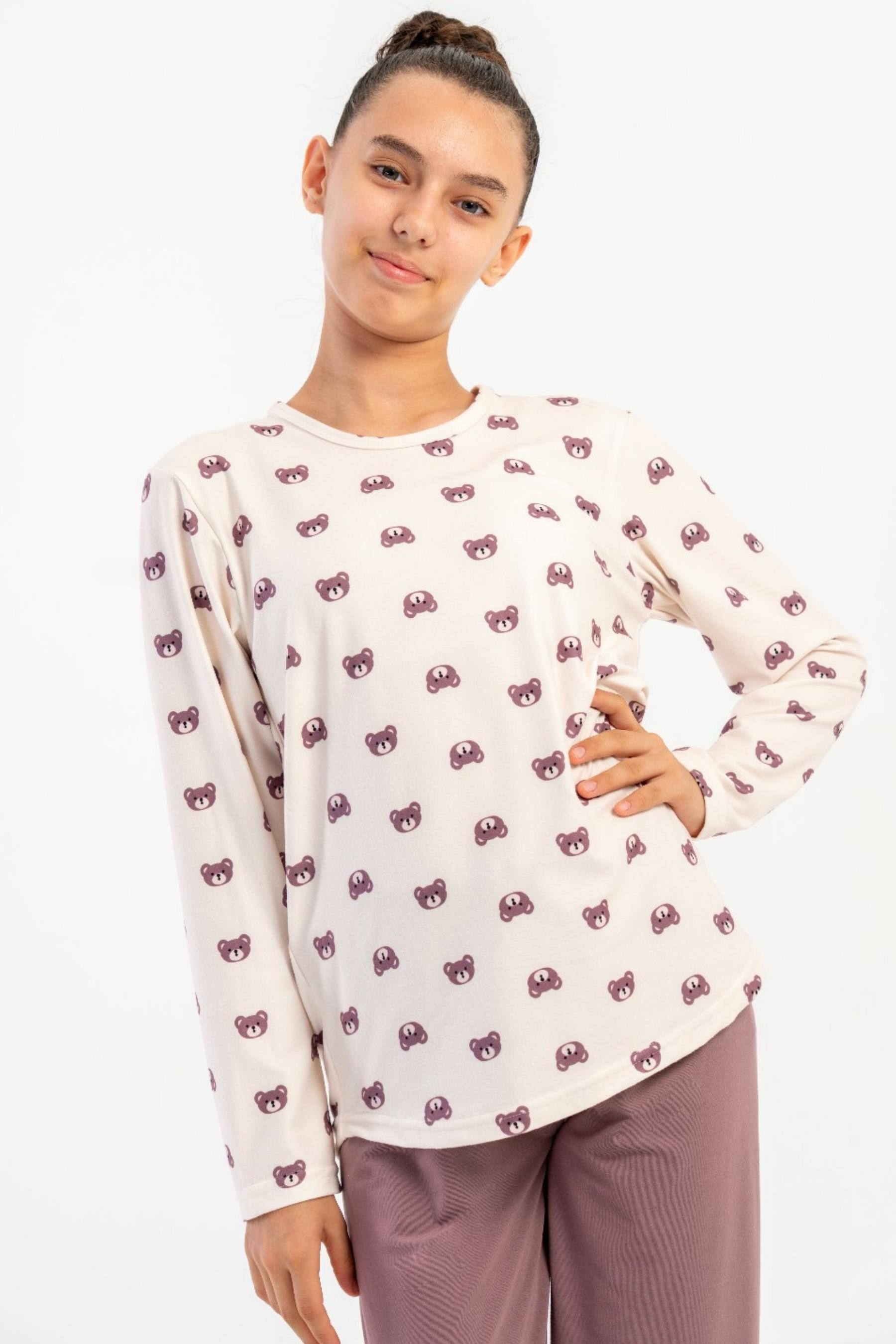Kız Çocuk Sütlü Kahve Pijama Üstü