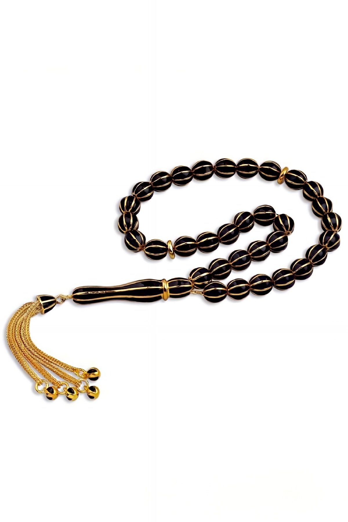 ​​Gümüş Siyah Mineli Altın Renk Tesbih